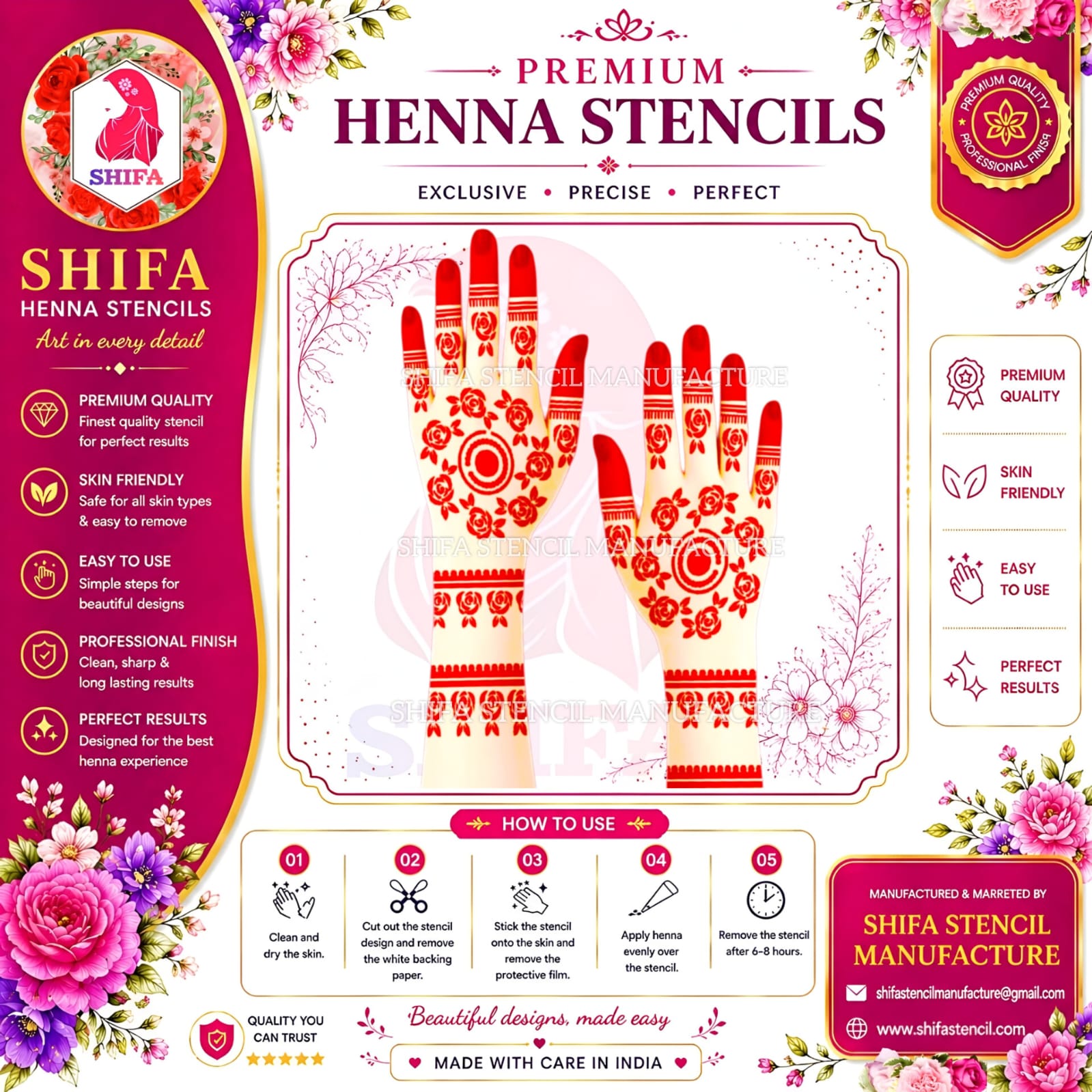 L48 – Rose Harmony Mandala Instruction Henna Stencil