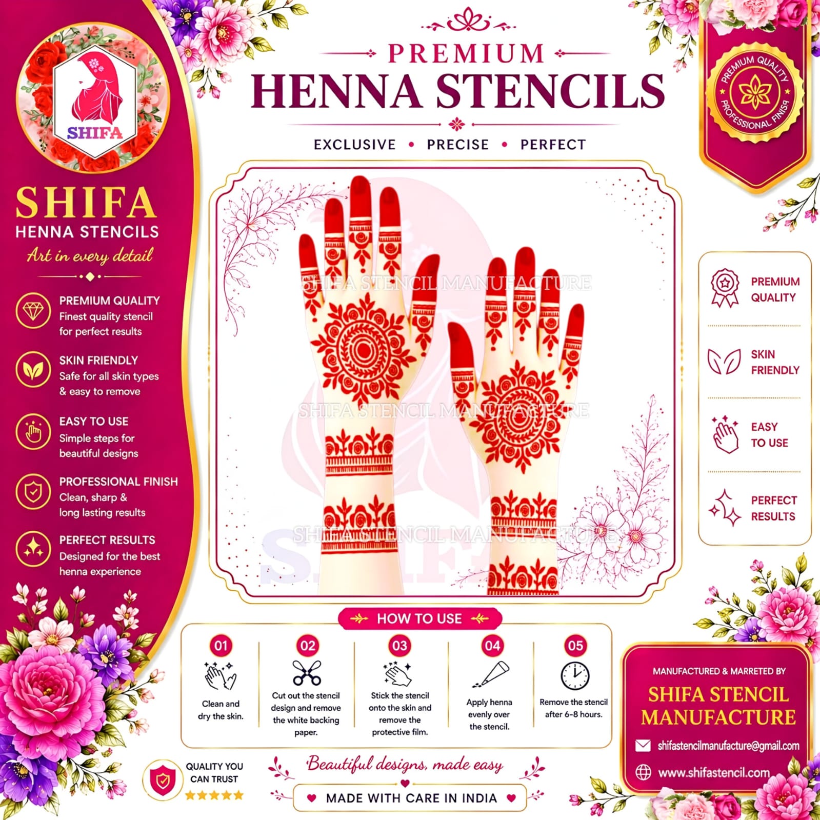 L101 – Royal Mandala Bands Instruction Henna Stencil