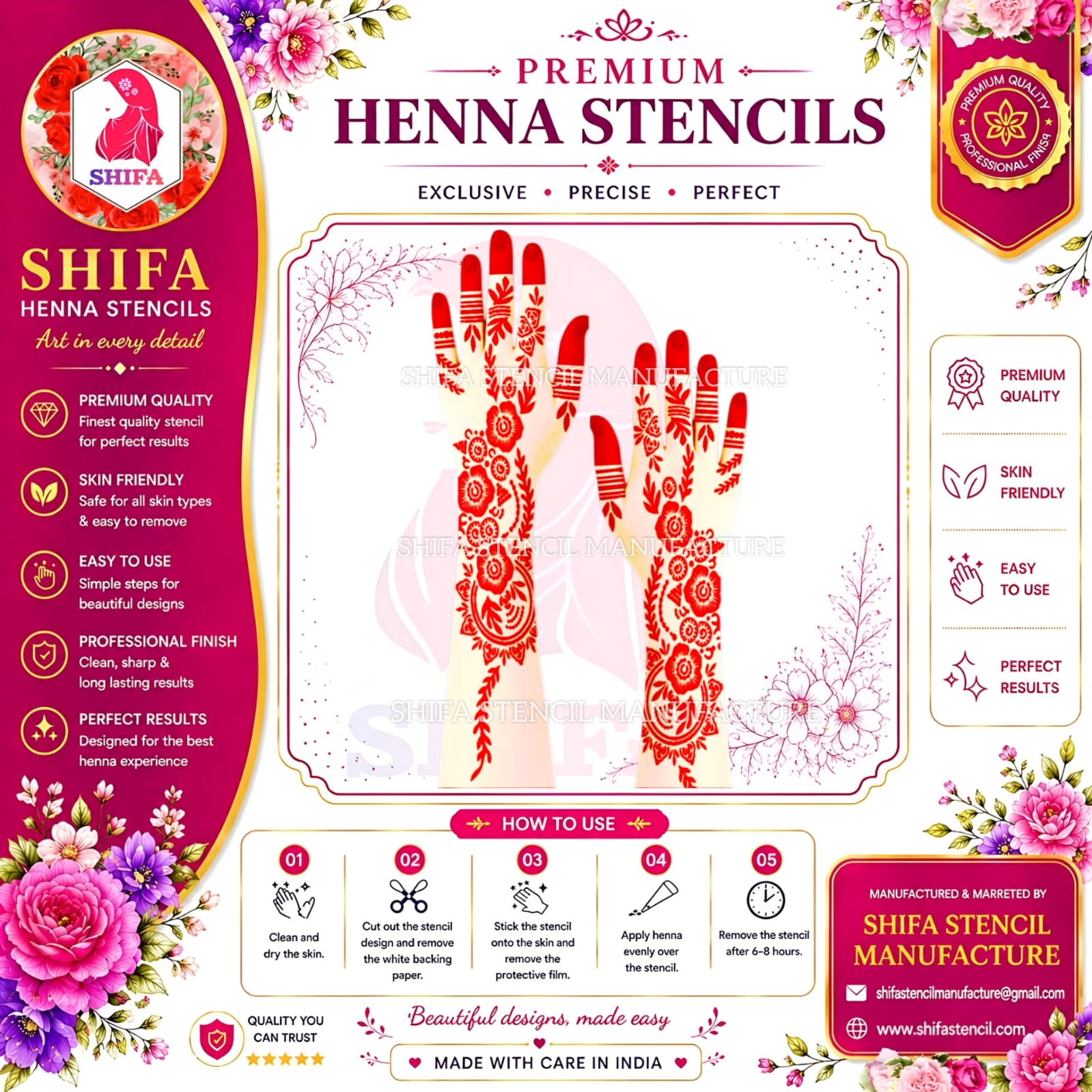 L107 Royal Garden Grandeur Instruction Henna Stencil