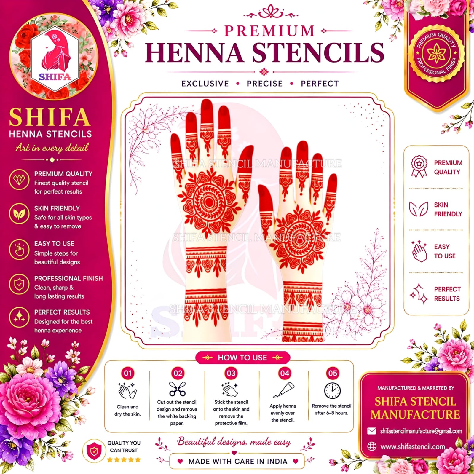 L111 – Classic Mandala Grace Instruction Henna Stencil
