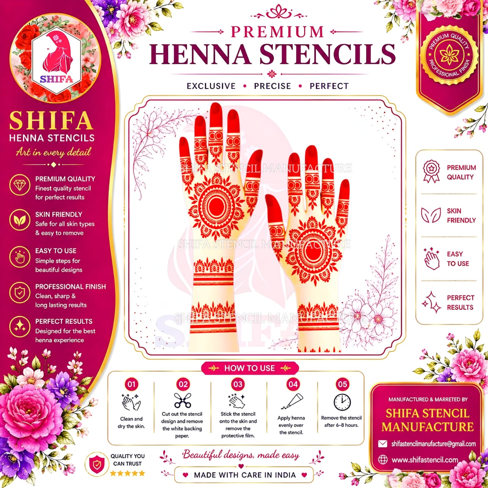L121 – Royal Floral Chakra Instruction Henna Stencil