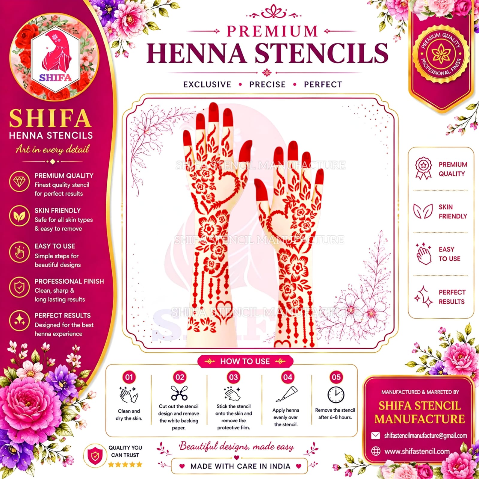 N77 Romantic Garden Henna Pattern Instruction Henna Stencil