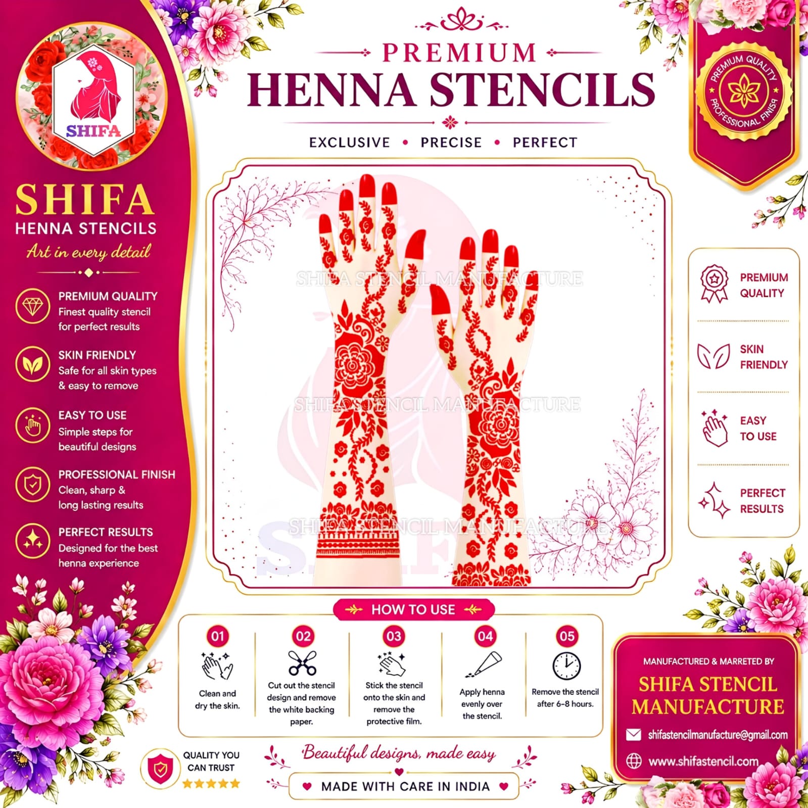 N84 Majestic Rose Lattice Instruction Henna Stencil