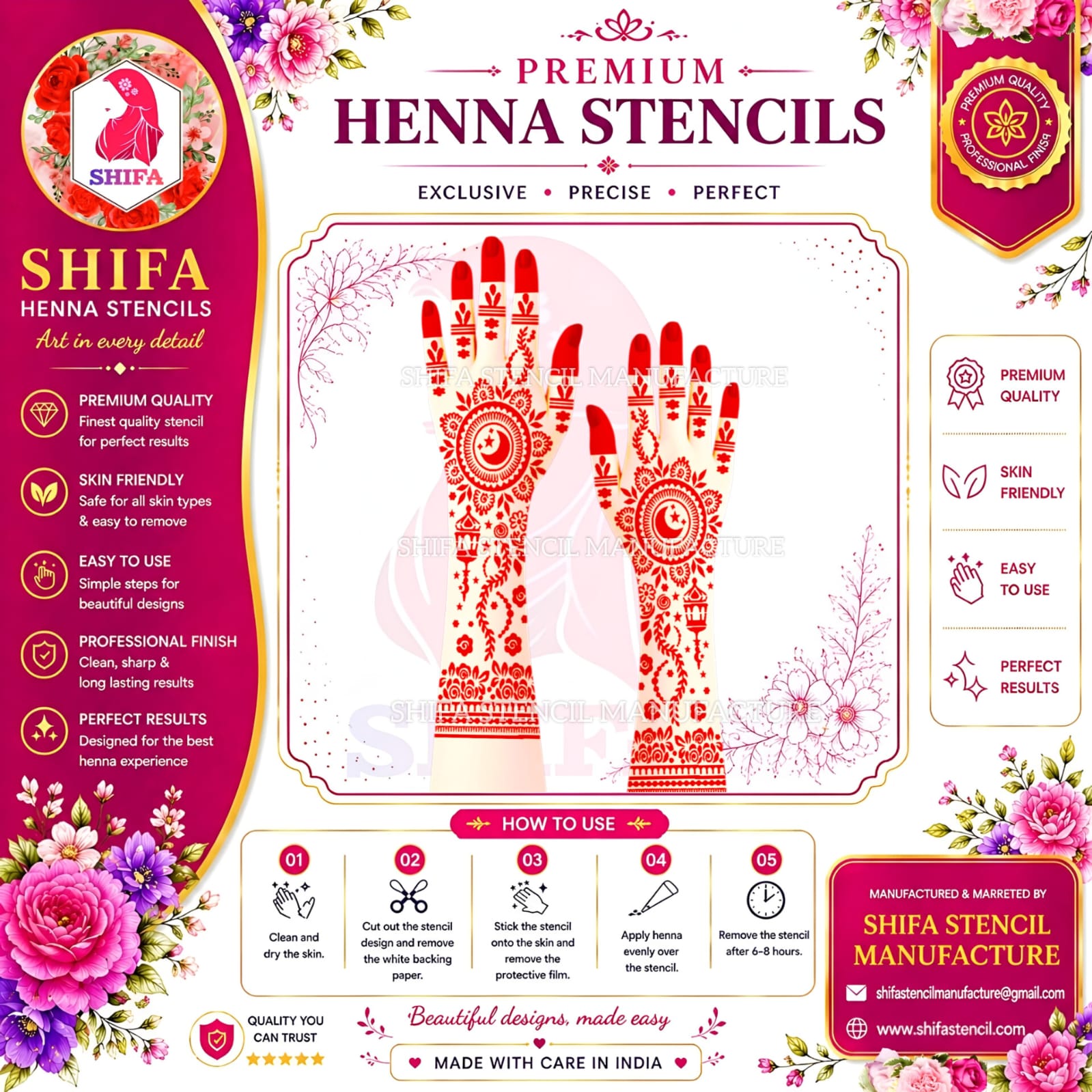 N 26 Lunar Rosette Radiance Instruction Henna Stencil