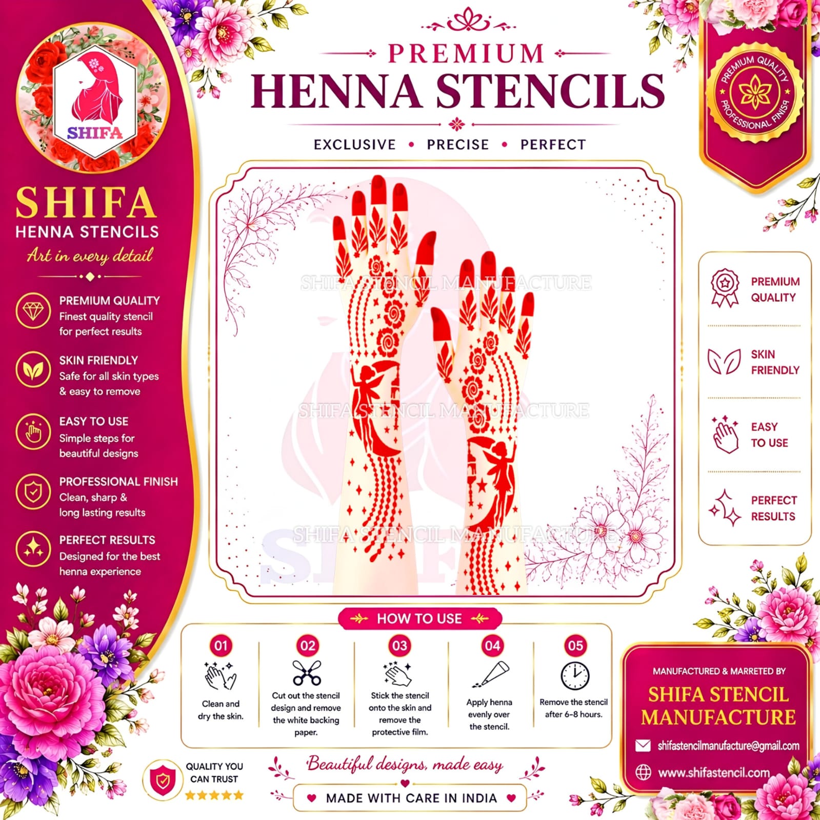 N 28 Lunar Fairy Drift Instruction Henna Stencil