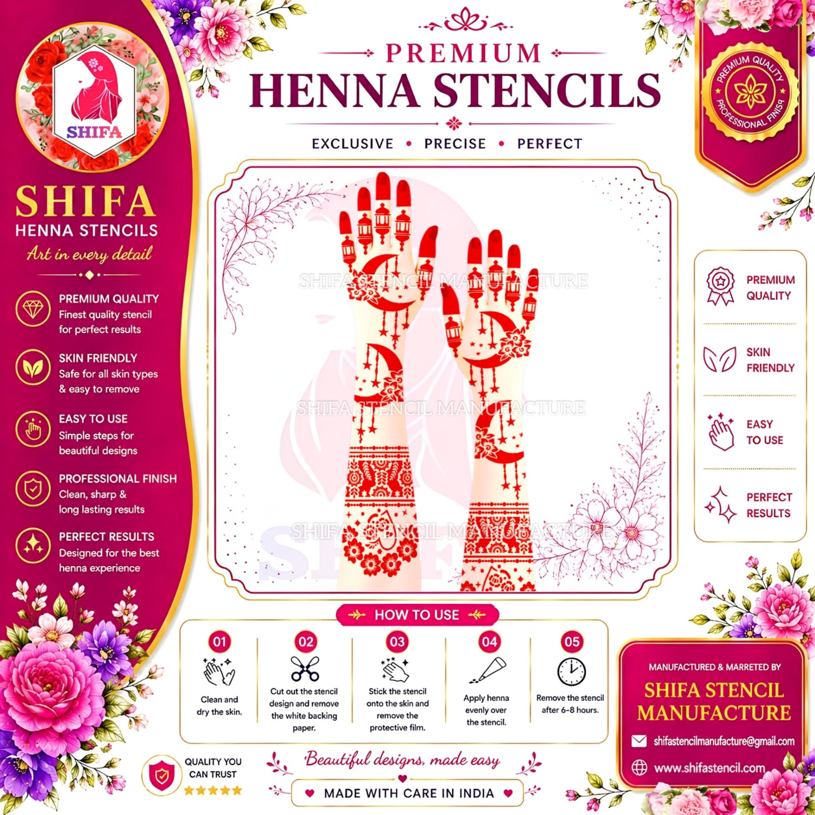 BL120 Luna Lantern Romance Henna Instruction Henna Stencil