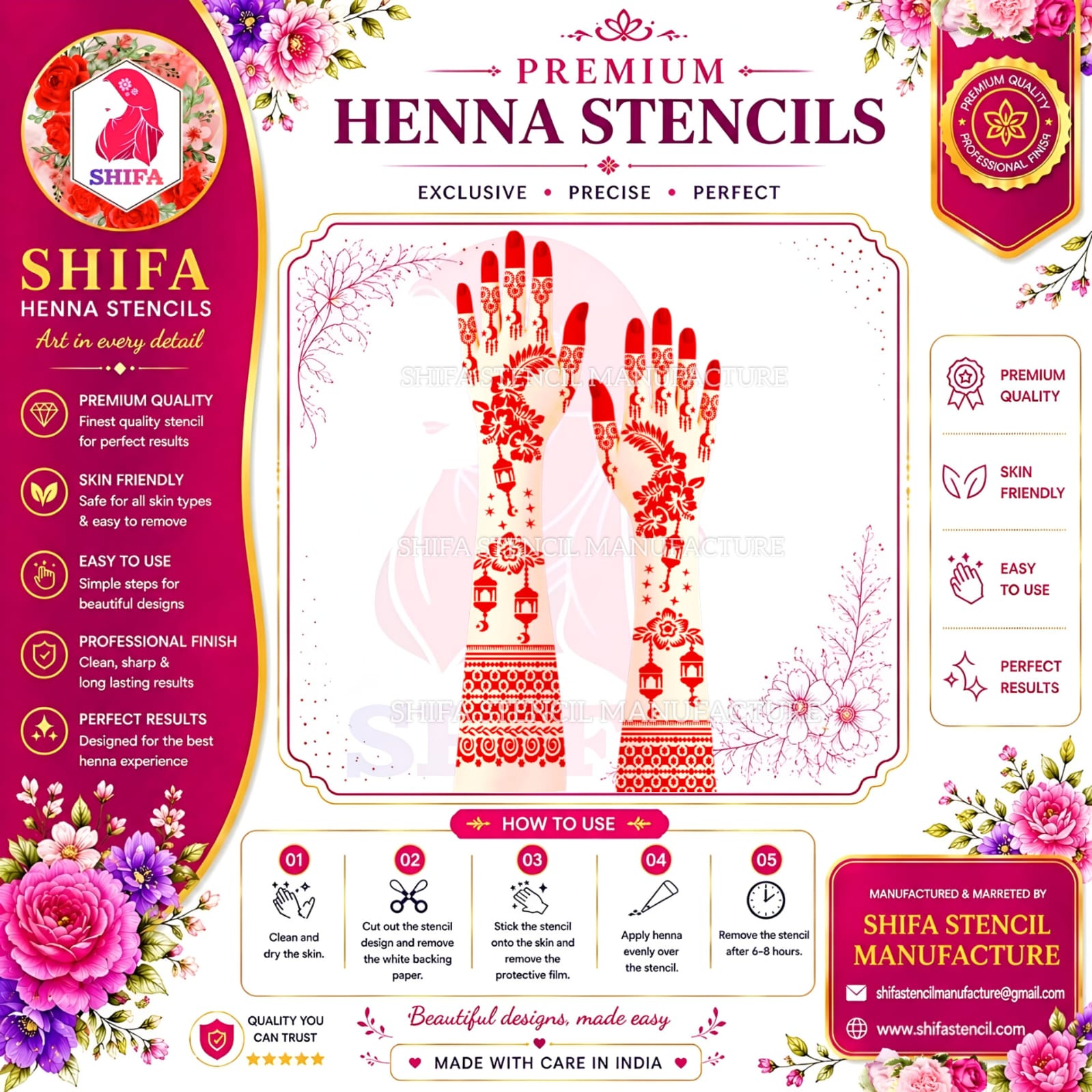 BL142 Crescent Petal Illume Instruction Henna Stencil