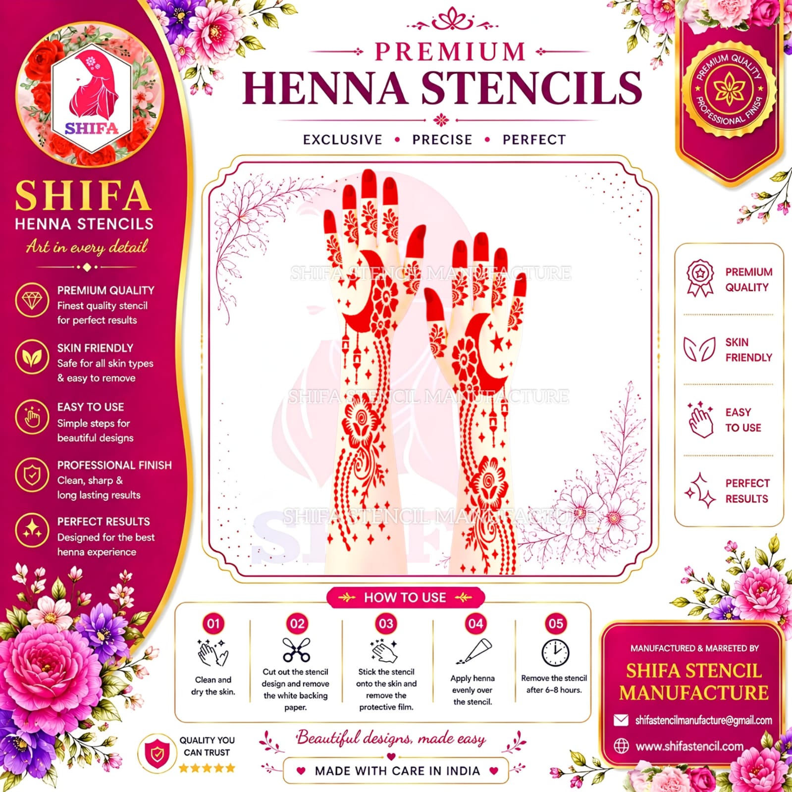 N 31 Celestial Blossom Drift Instruction Henna Stencil