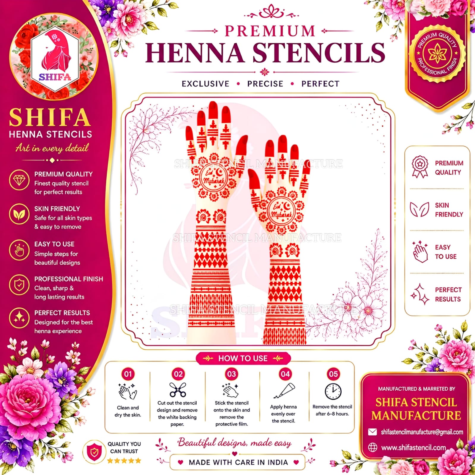 N 34 Eid Blossom Mandala Instruction Henna Stencil