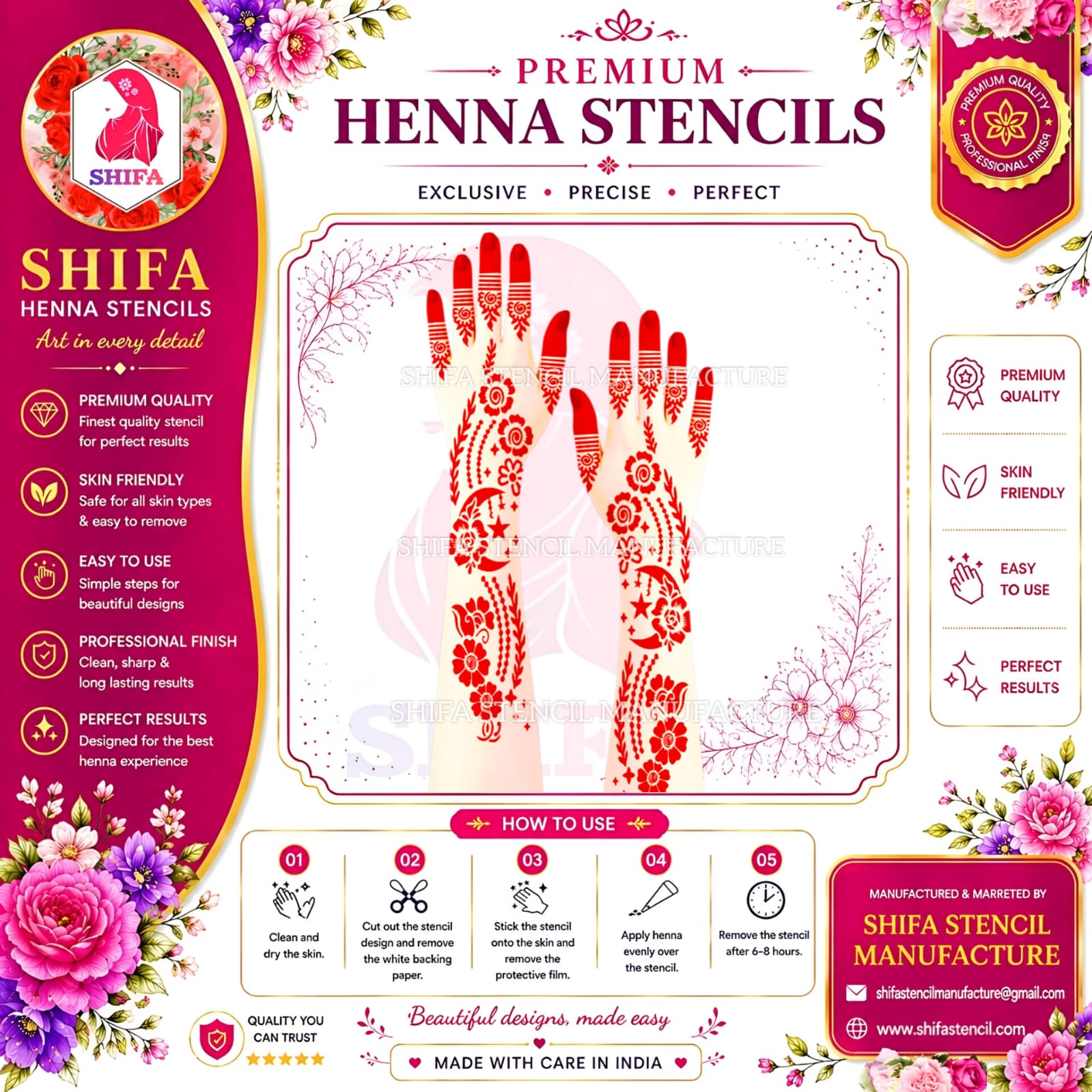 N 35 Moonflower Radiance Instruction Henna Stencil