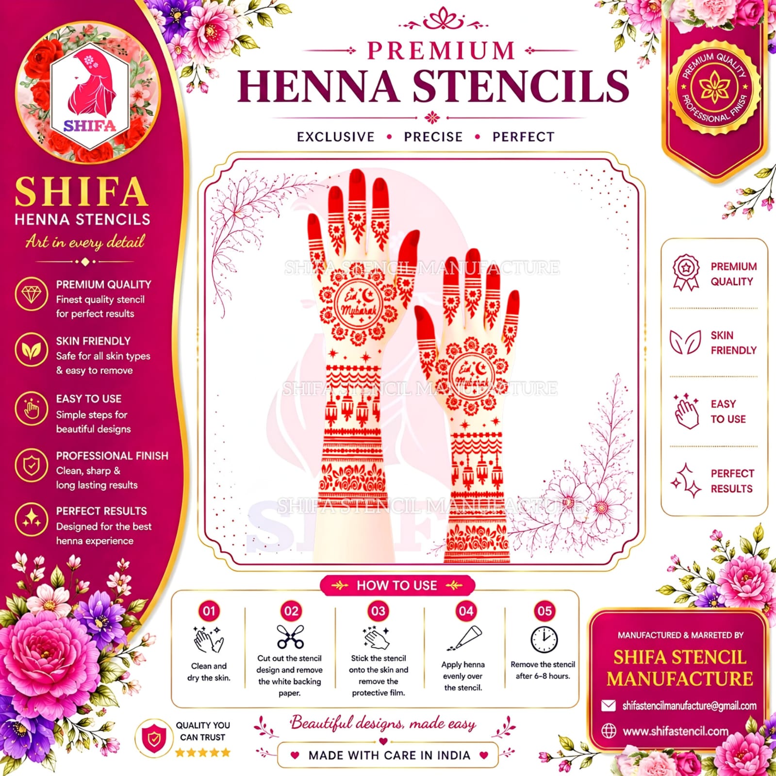 N 30 Festive Moon Lantern Charm Instruction Henna Stencil