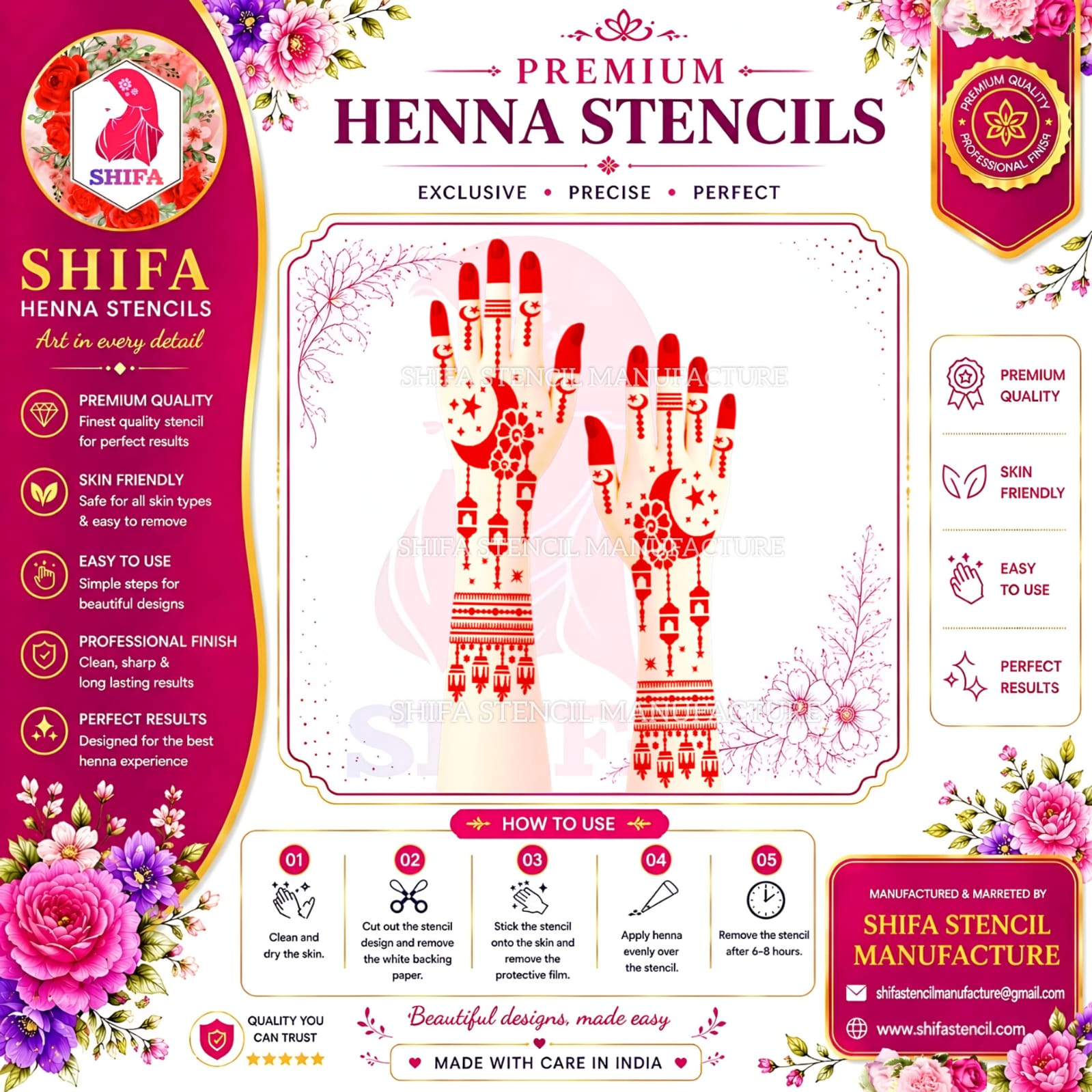 N 40 Midnight Lantern Gala Instruction Henna Stencil