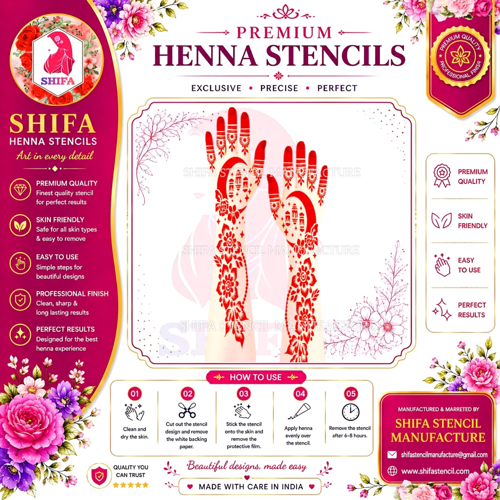 N 93 Lanterns & Crescent Vines Henna Stencil Instruction Henna Stencil