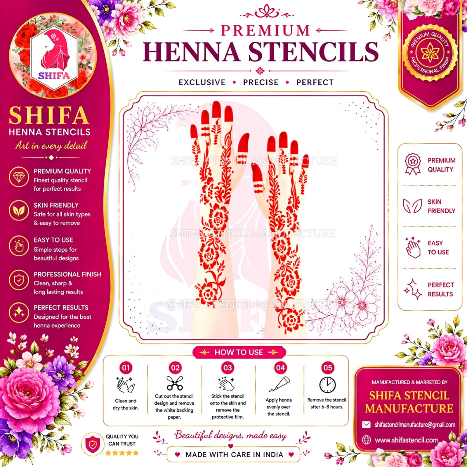 N60 Blossom Trail Grace Henna Instruction Henna Stencil