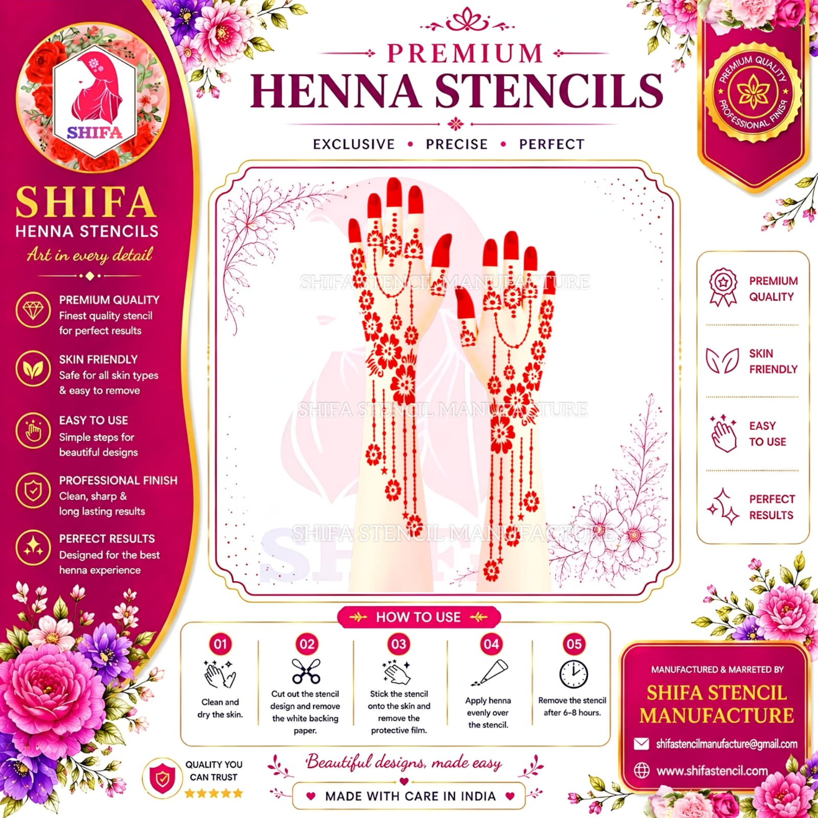 N71 Midnight Meadow Instruction Henna Stencil