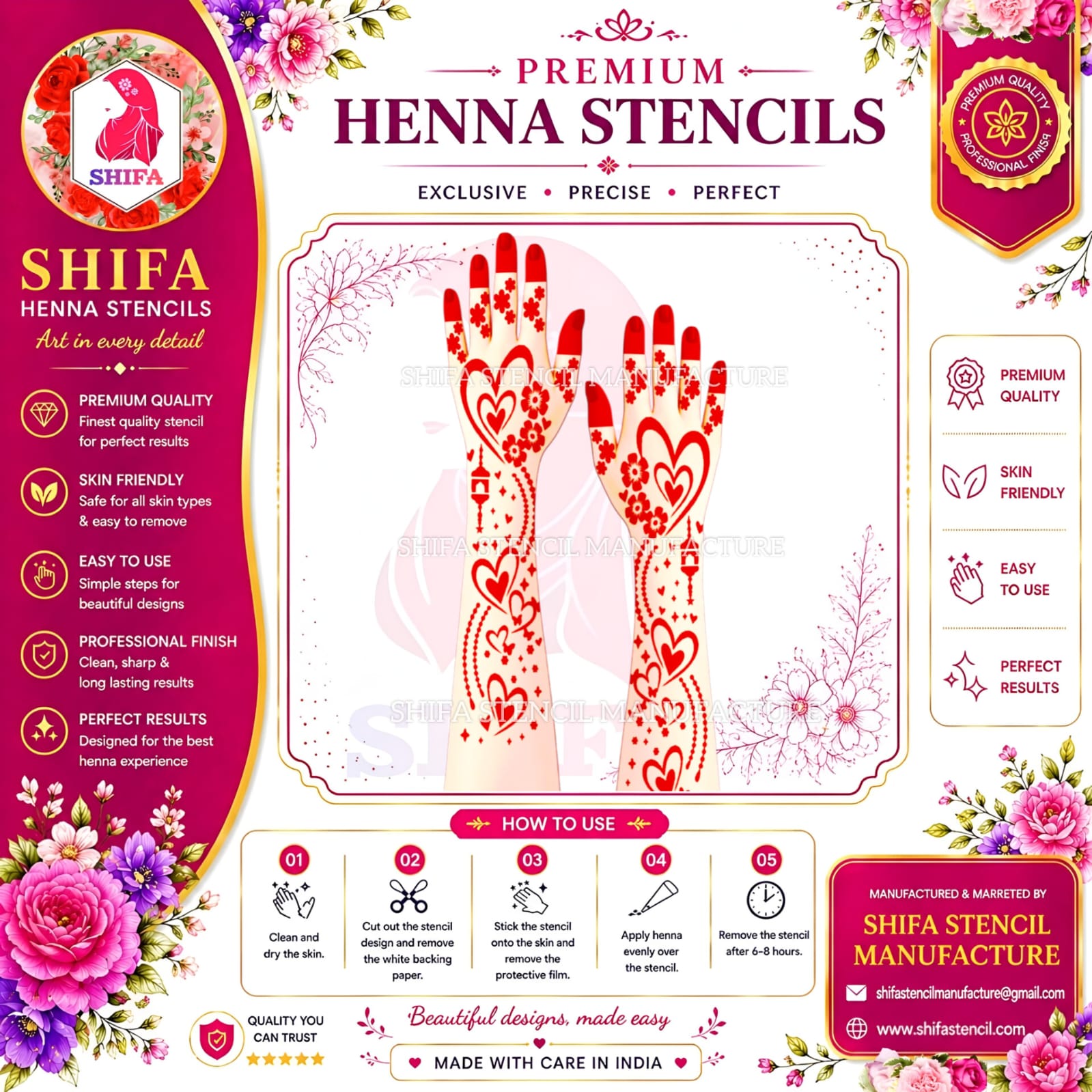 N 5 Moonlit Heart Harmony Instruction Henna Stencil