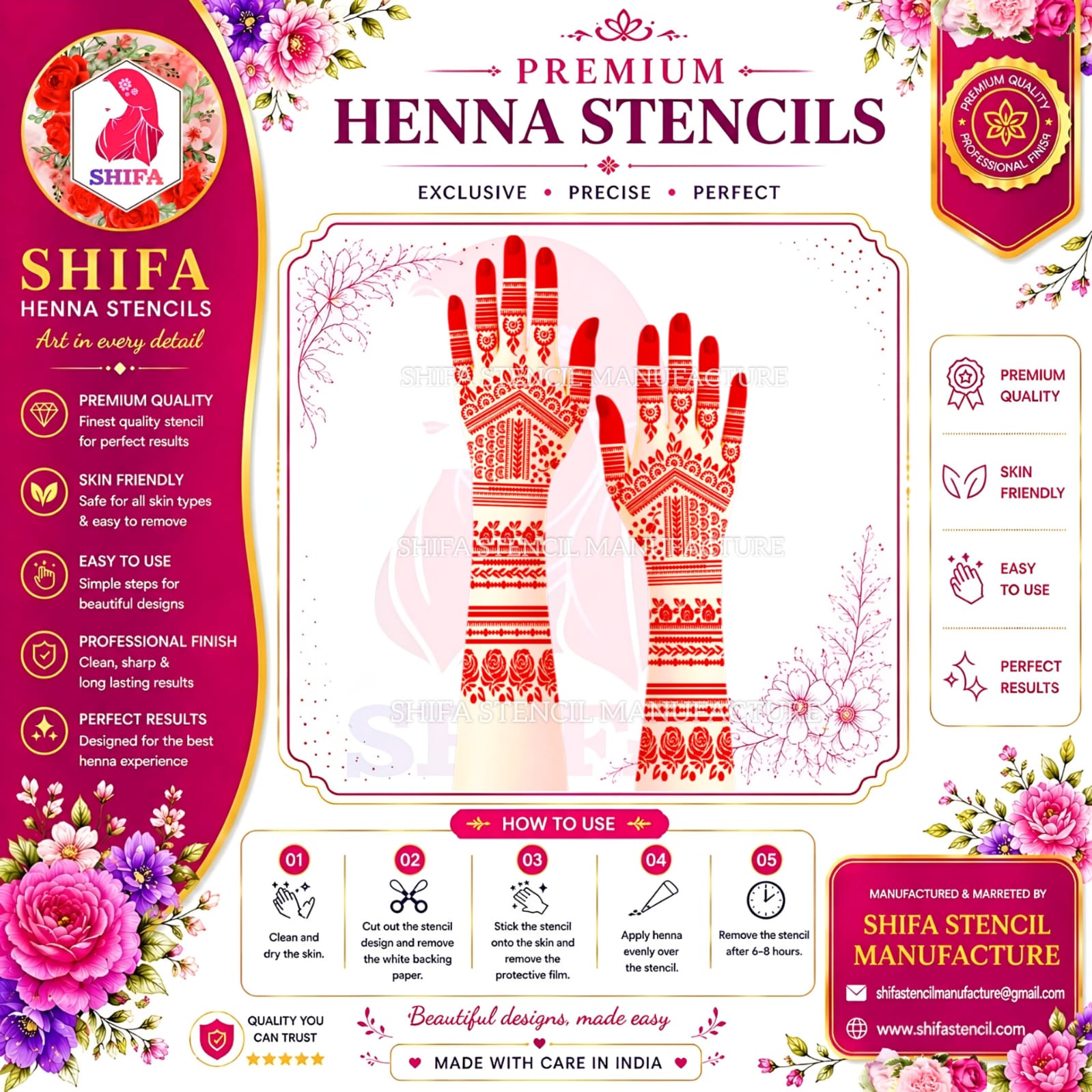 L68 Royal Heritage Grid Instruction Henna Stencil
