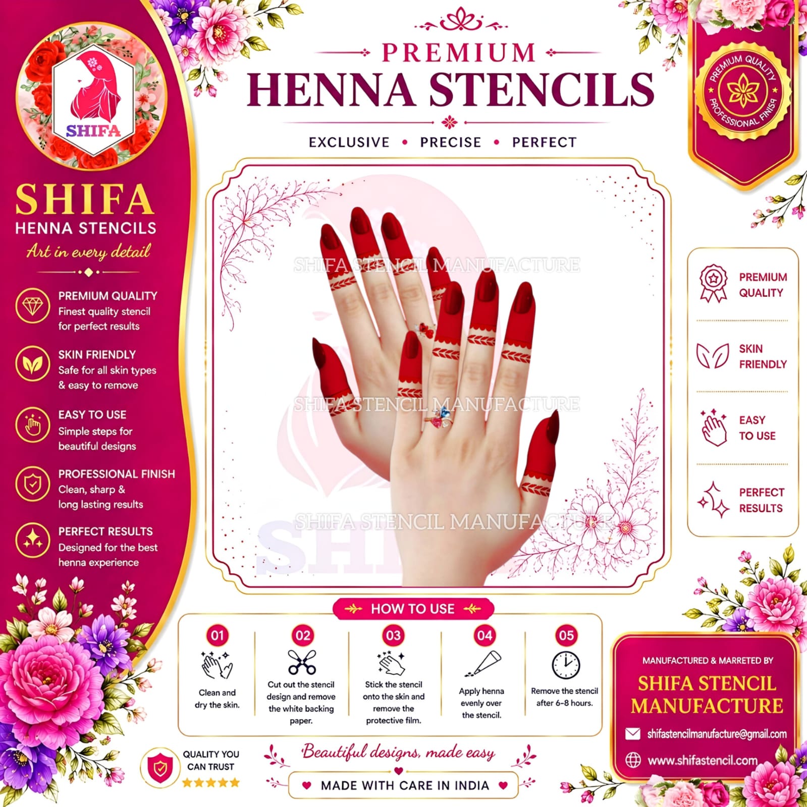 F 2 Leaf Trail Elegance Instruction Henna Stencil