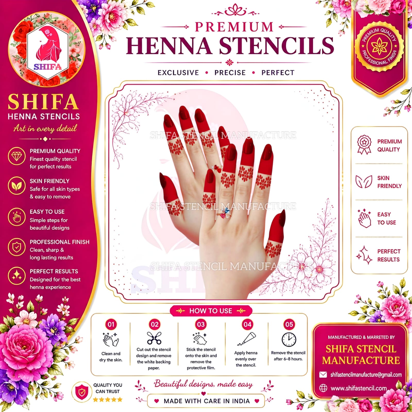 F 69 Double Blossom Band Instruction Henna Stencil
