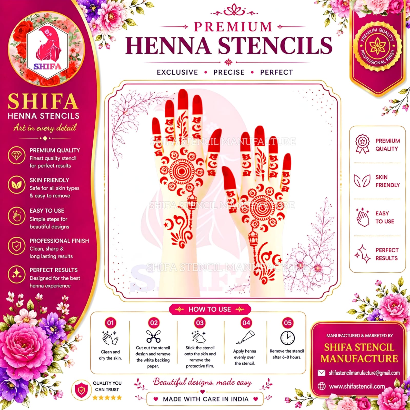 S 82 A more intricate and decorative design Instruction Henna Stencil