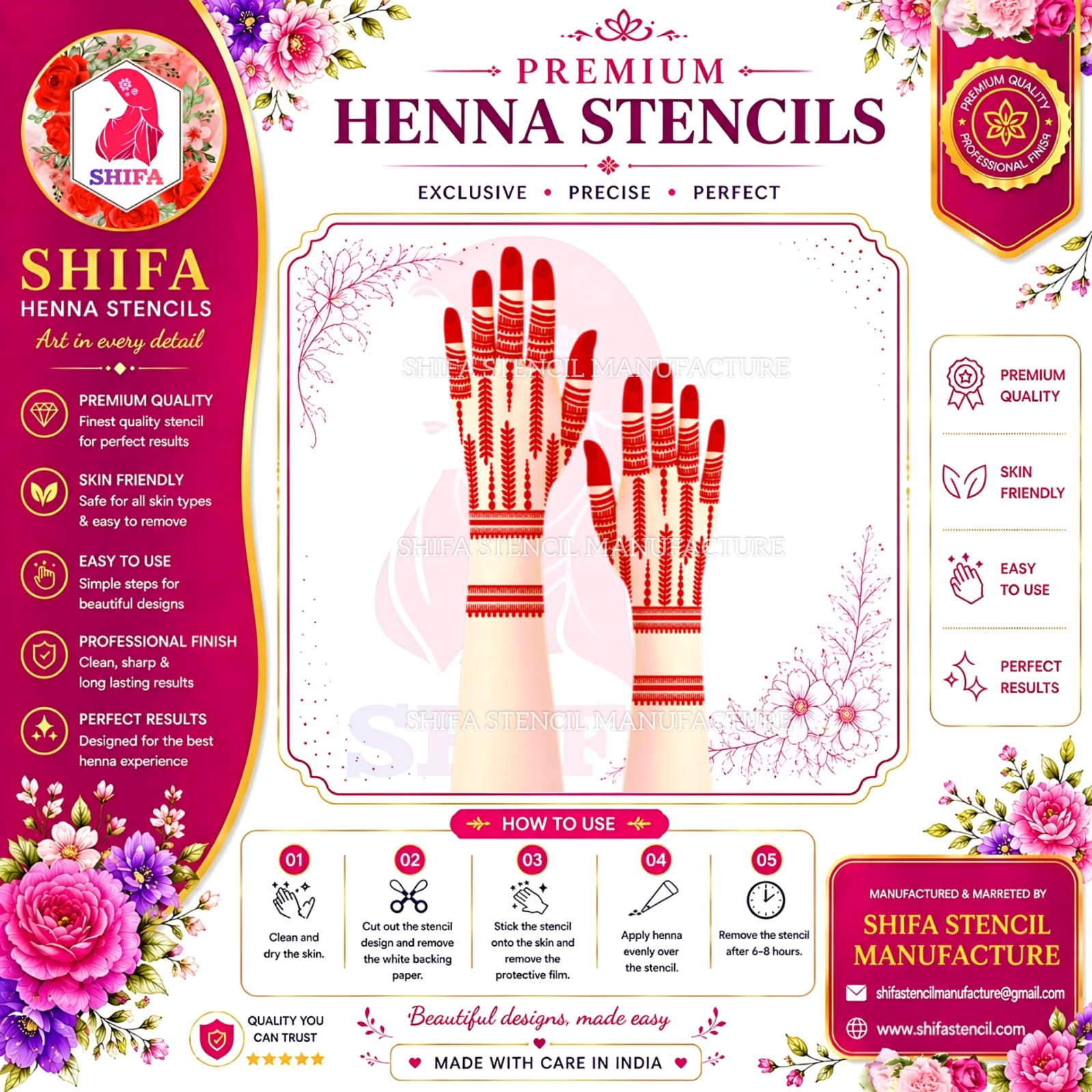 L61 Royal Leaf Lattice Instruction Henna Stencil