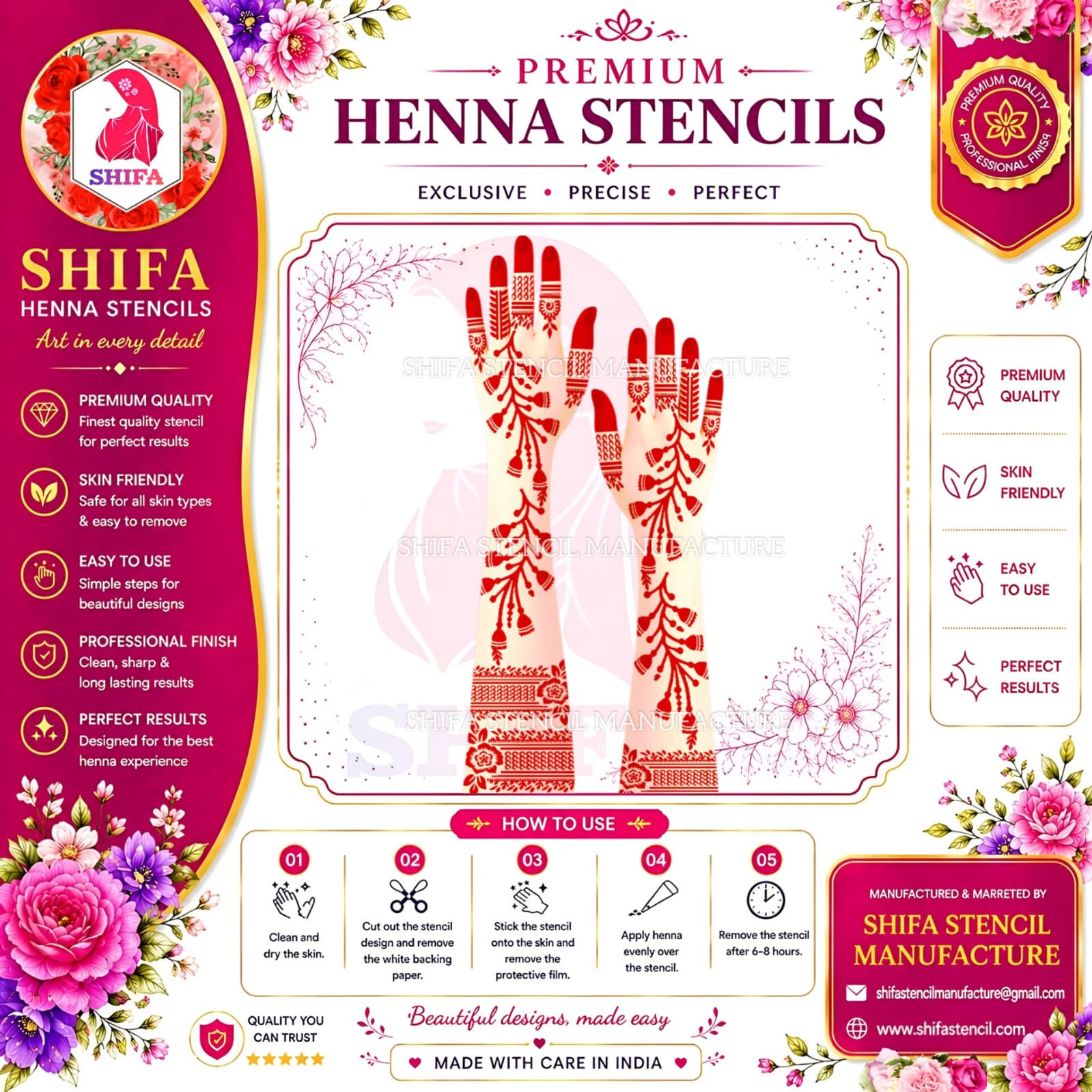 L 97 The Graceful Vine Instruction Henna Stencil