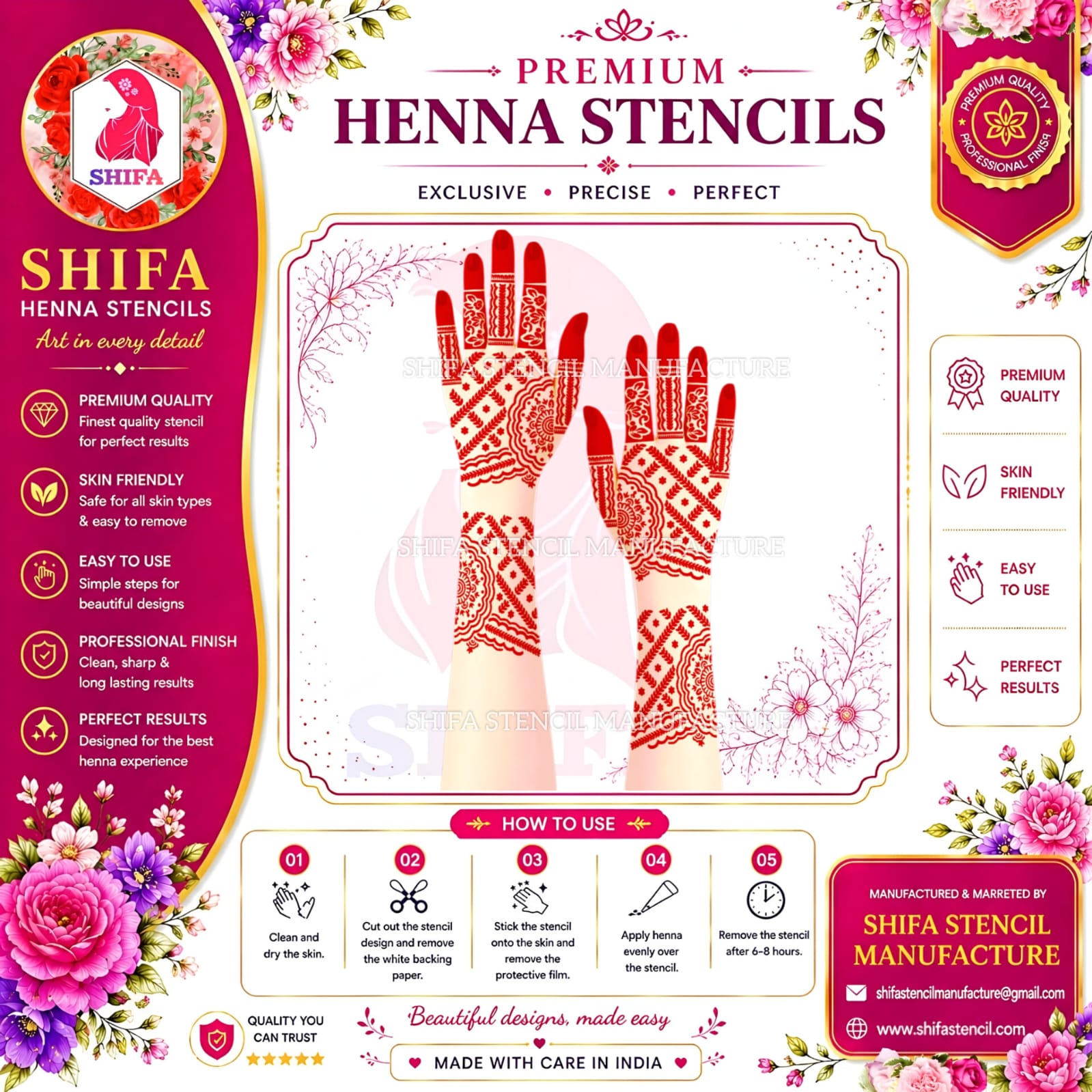 L 125 The Classic Mandala Instruction Henna Stencil