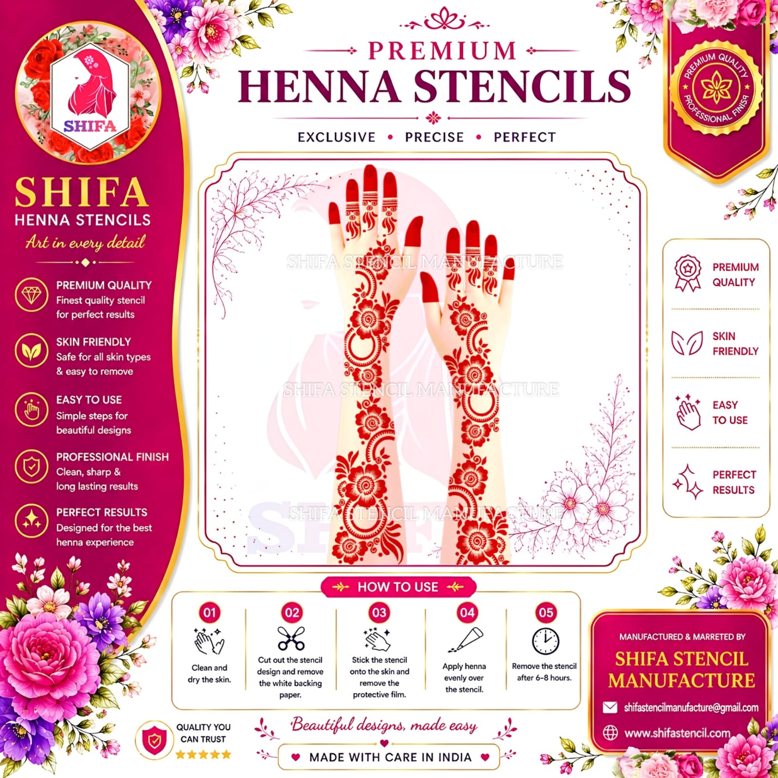 L 129 The Bold Bloom Instruction Henna Stencil
