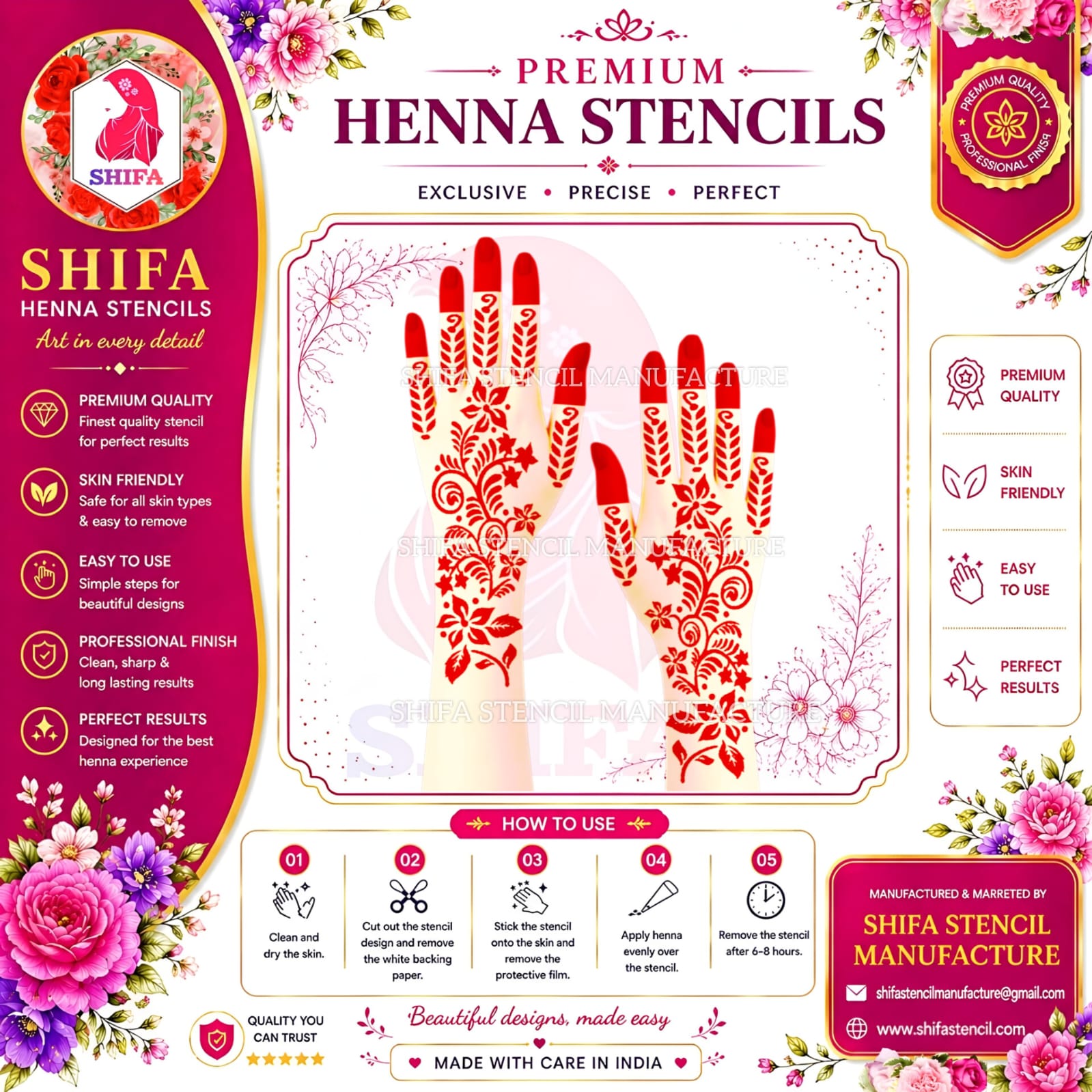 S 89 Star Like Floral Patterned Arabic Design Instruction Henna Stencil