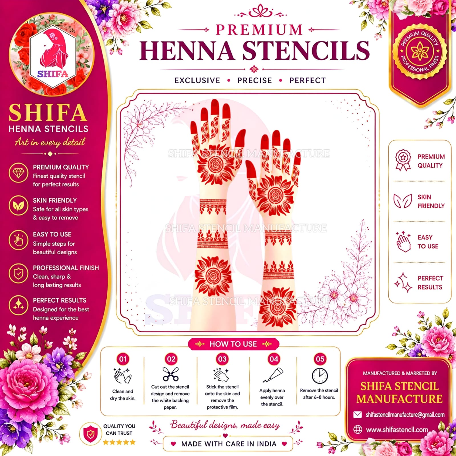 L 58 Radiant Sunflower Instruction Henna Stencil
