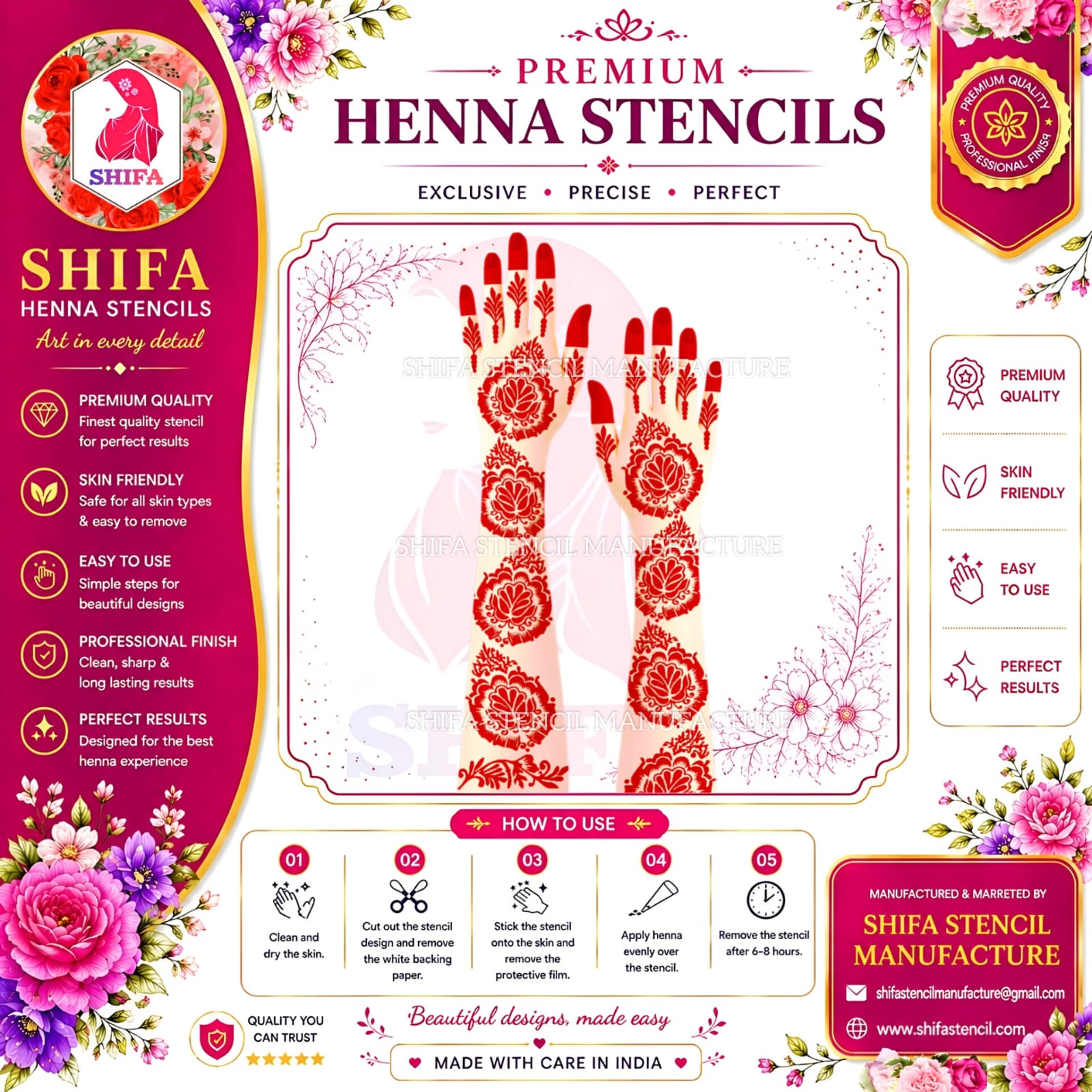 L 74 Ornate Medallion Bliss Instruction Henna Stencil