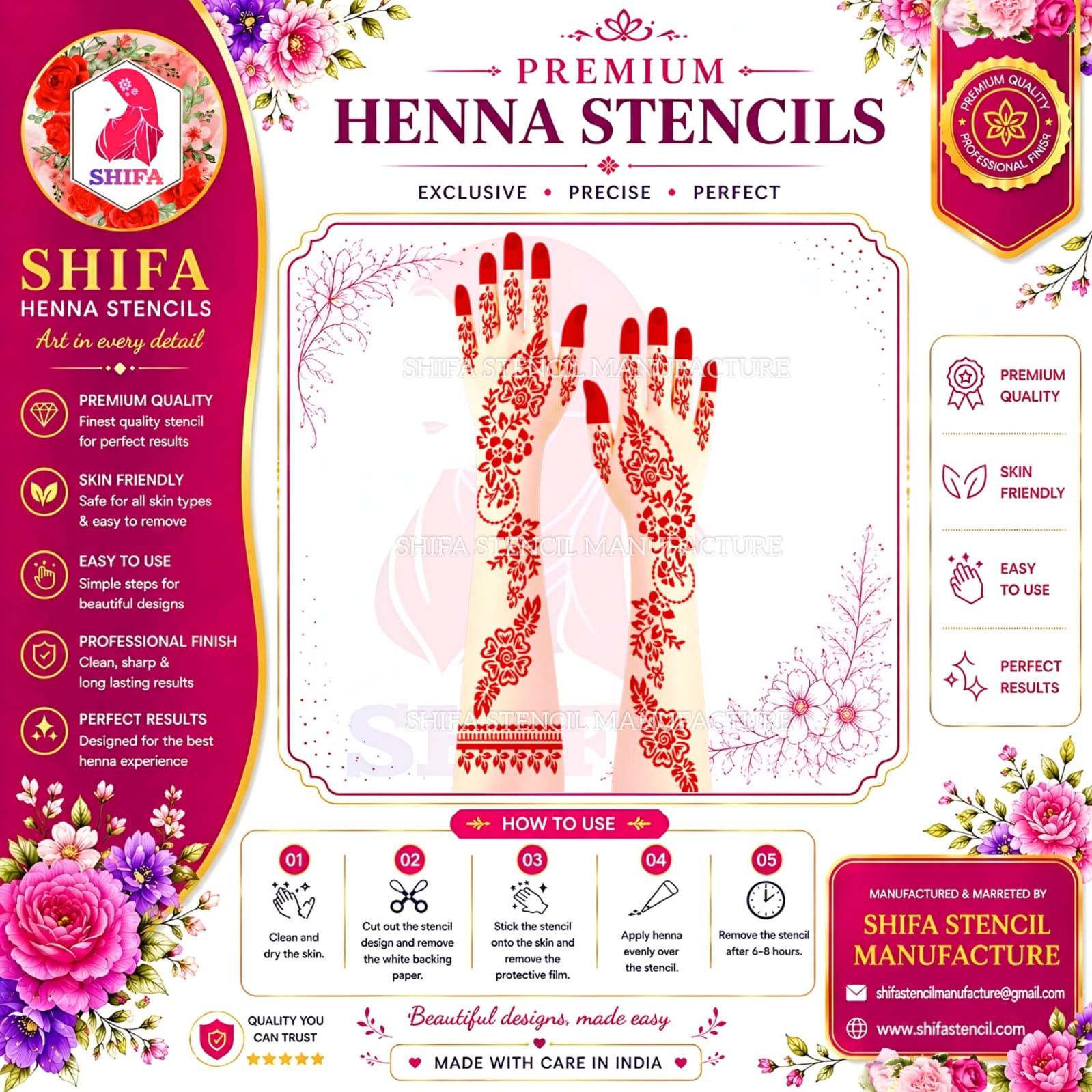 L 85 Floral Tapestry Instruction Henna Stencil