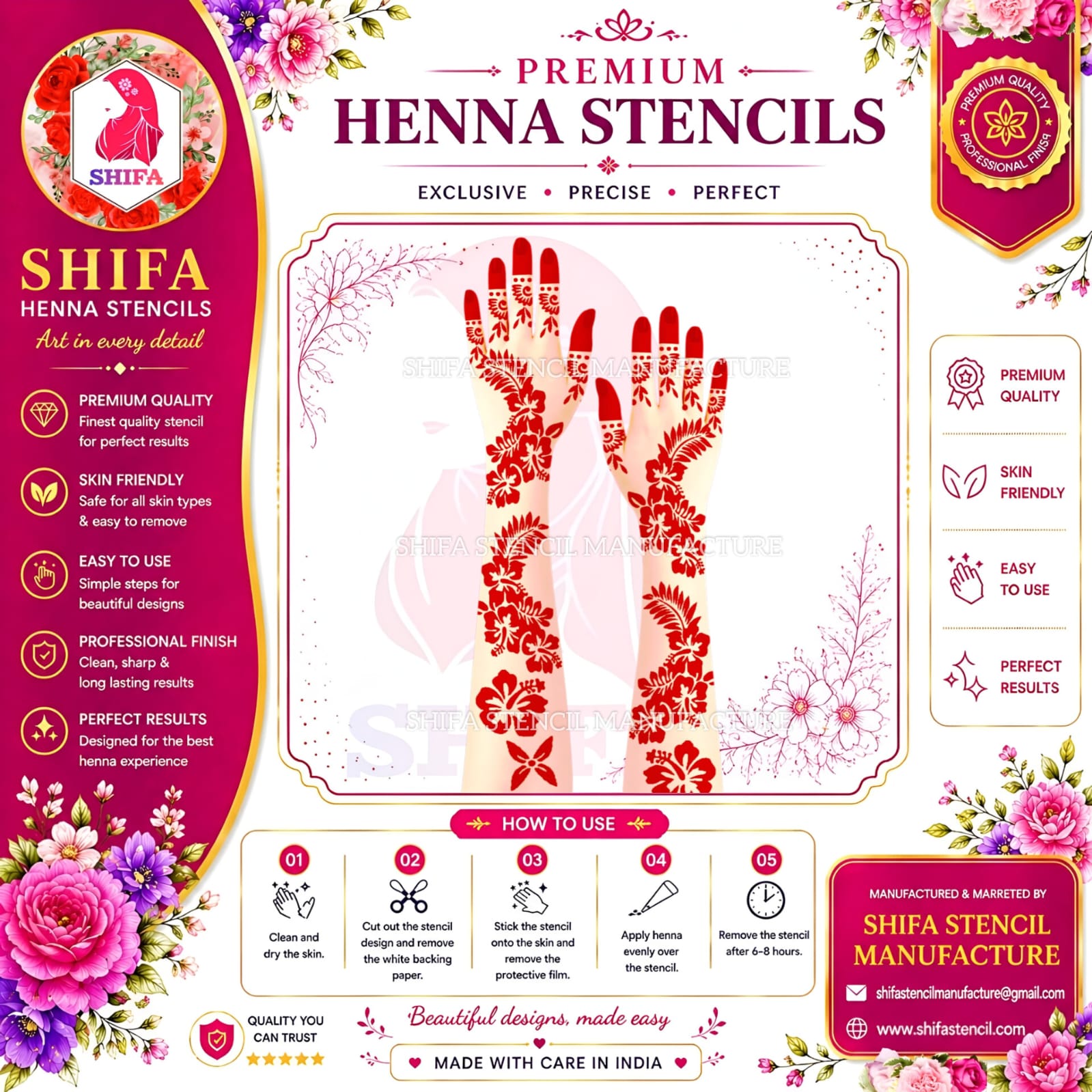 L 26 Hibiscus Island Breeze Instruction Henna Stencil