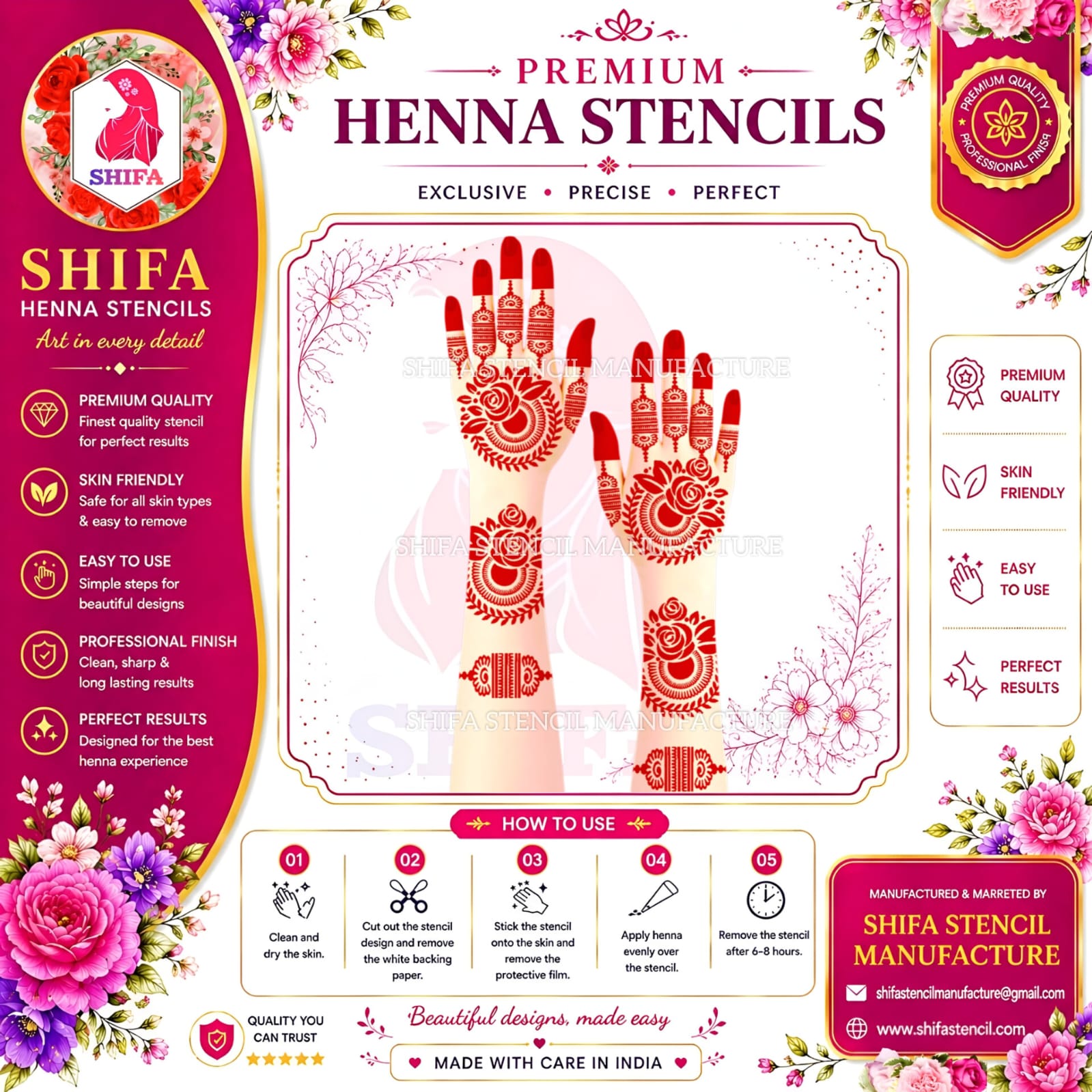 L 120 Royal Rosette Lantern Instruction Henna Stencil