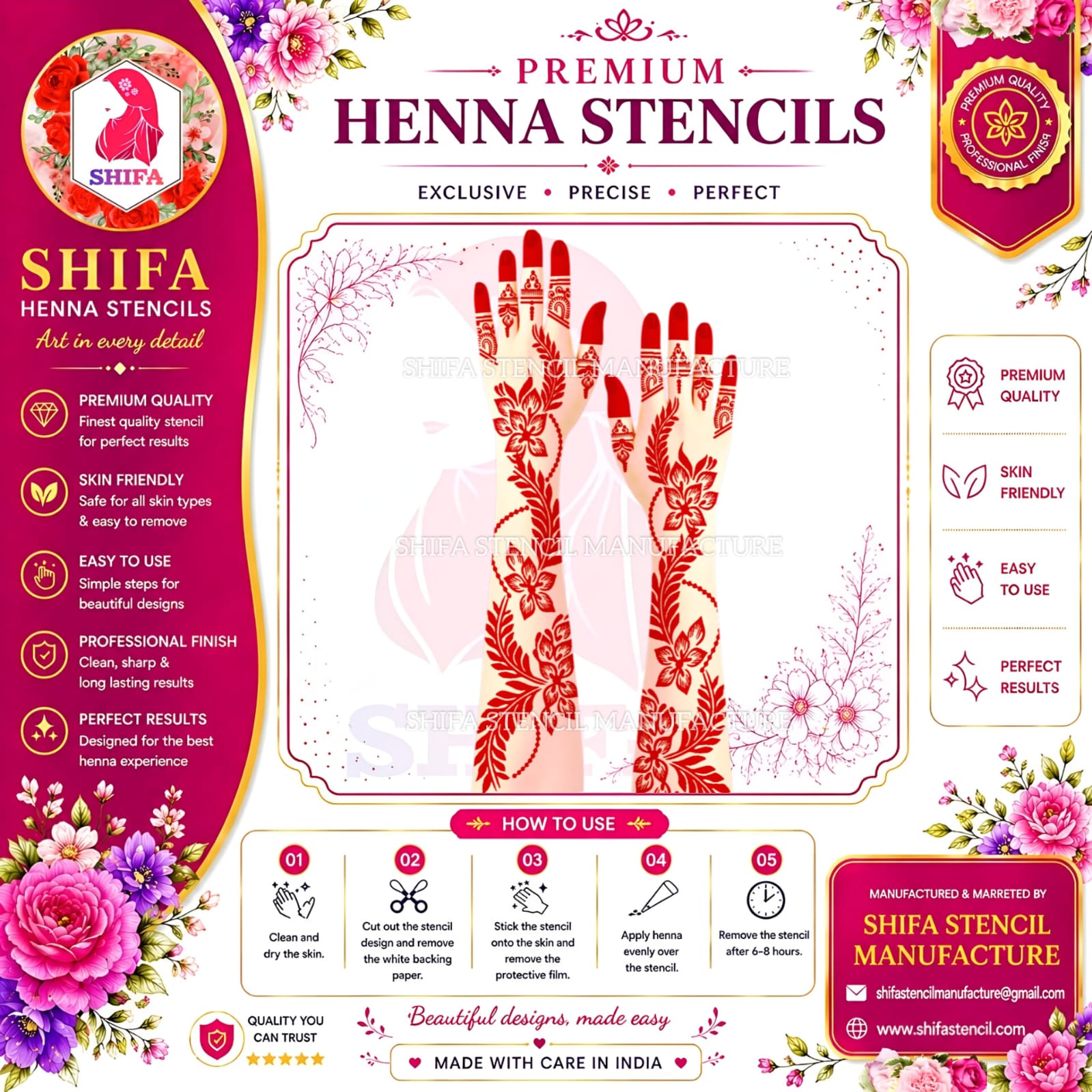 L 113 Elegant Lily Trail Instruction Henna Stencil