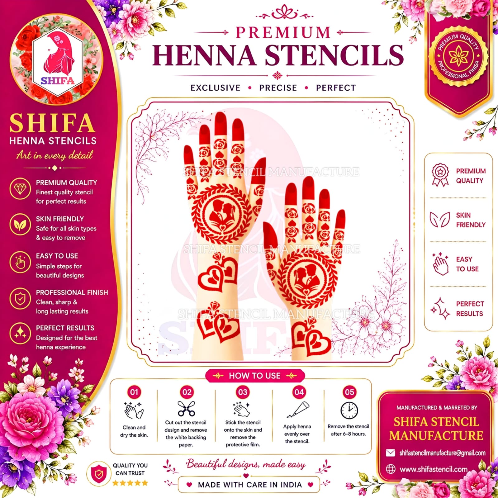 BSL 60 Bride & Groom Themed Engagement Design Instruction Henna Stencil