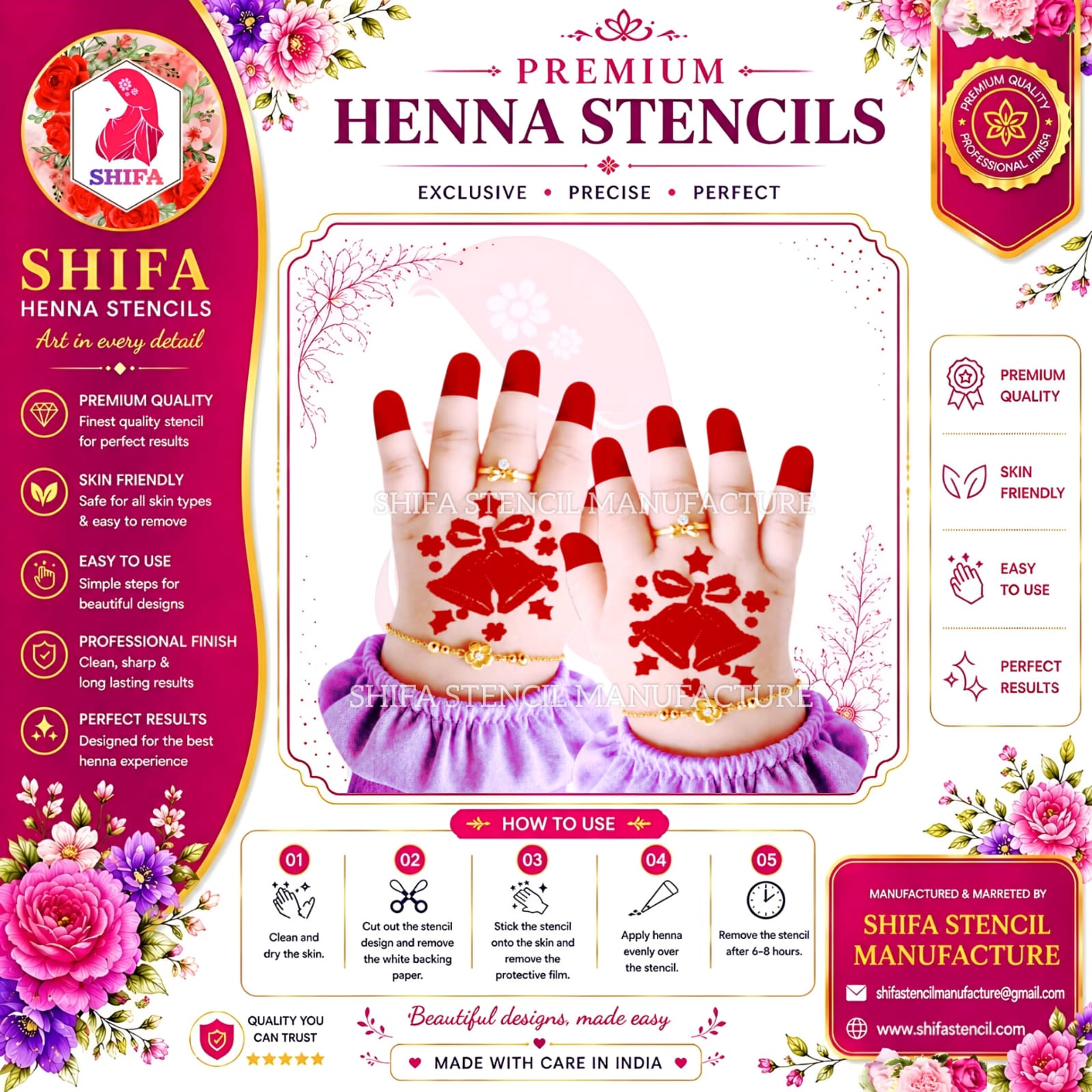 Z 80 Festive Bells Instruction Henna Stencil