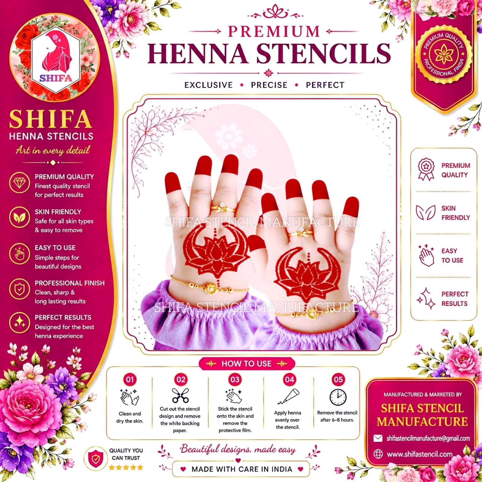 Z 91 Sacred Lotus Instruction Henna Stencil
