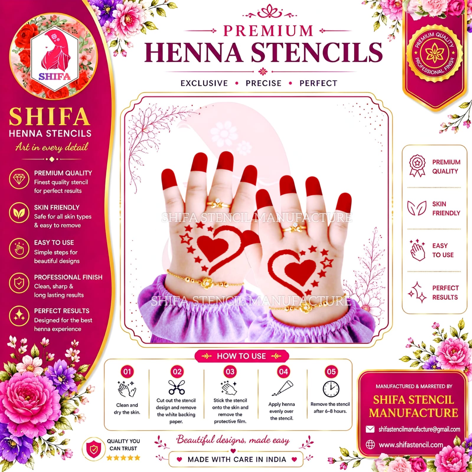 Z 98 Starry Romance Instruction Henna Stencil