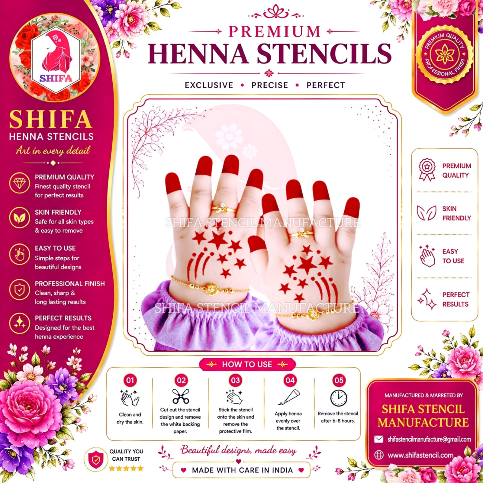 Z 51 Starlight Burst Instruction Henna Stencil