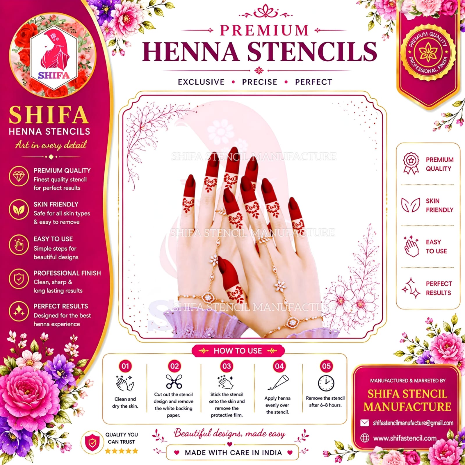 F 5 Blossom Tips Henna Stencil Instruction Henna Stencil