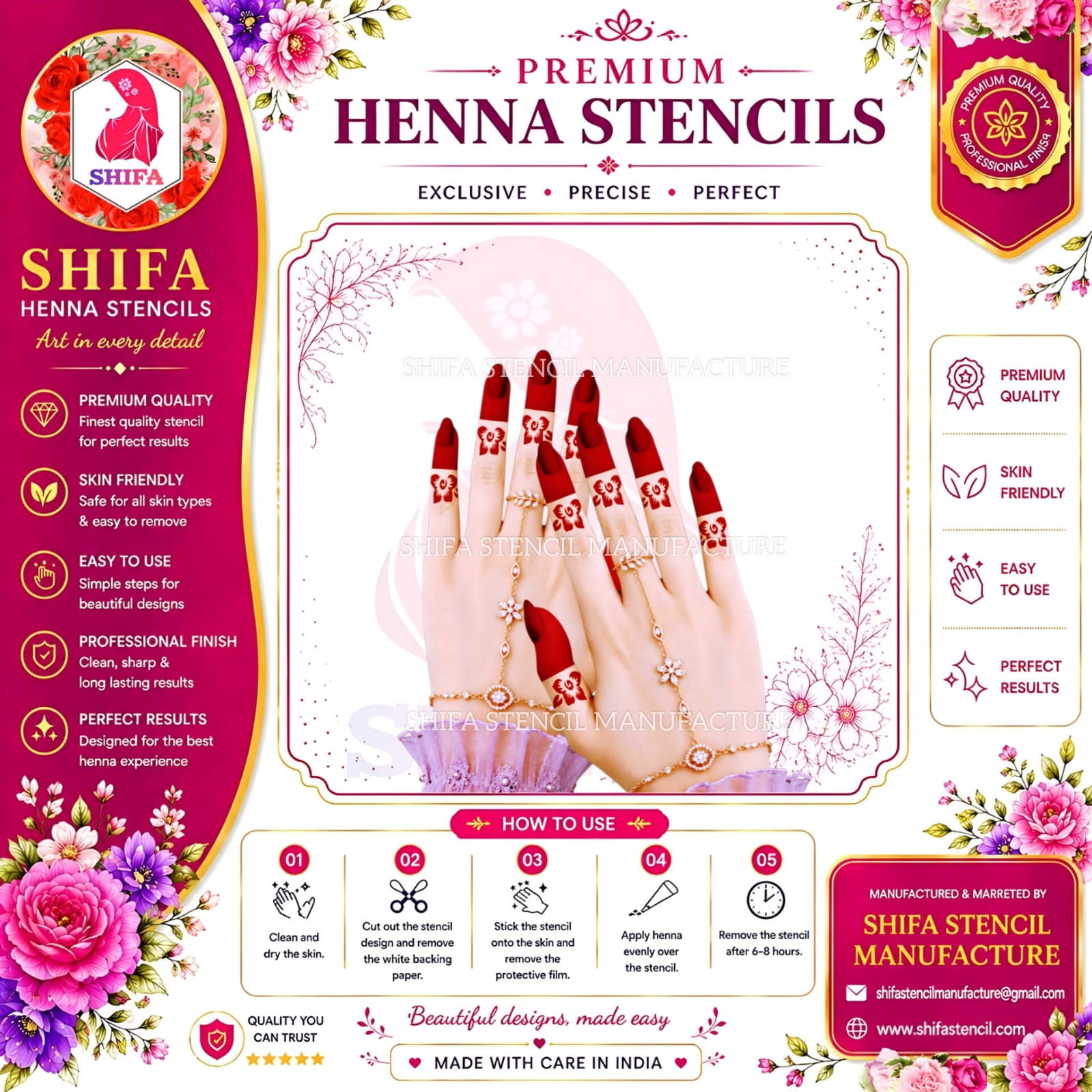 F 43 Butterfly Bloom Fingertip Stencil Instruction Henna Stencil