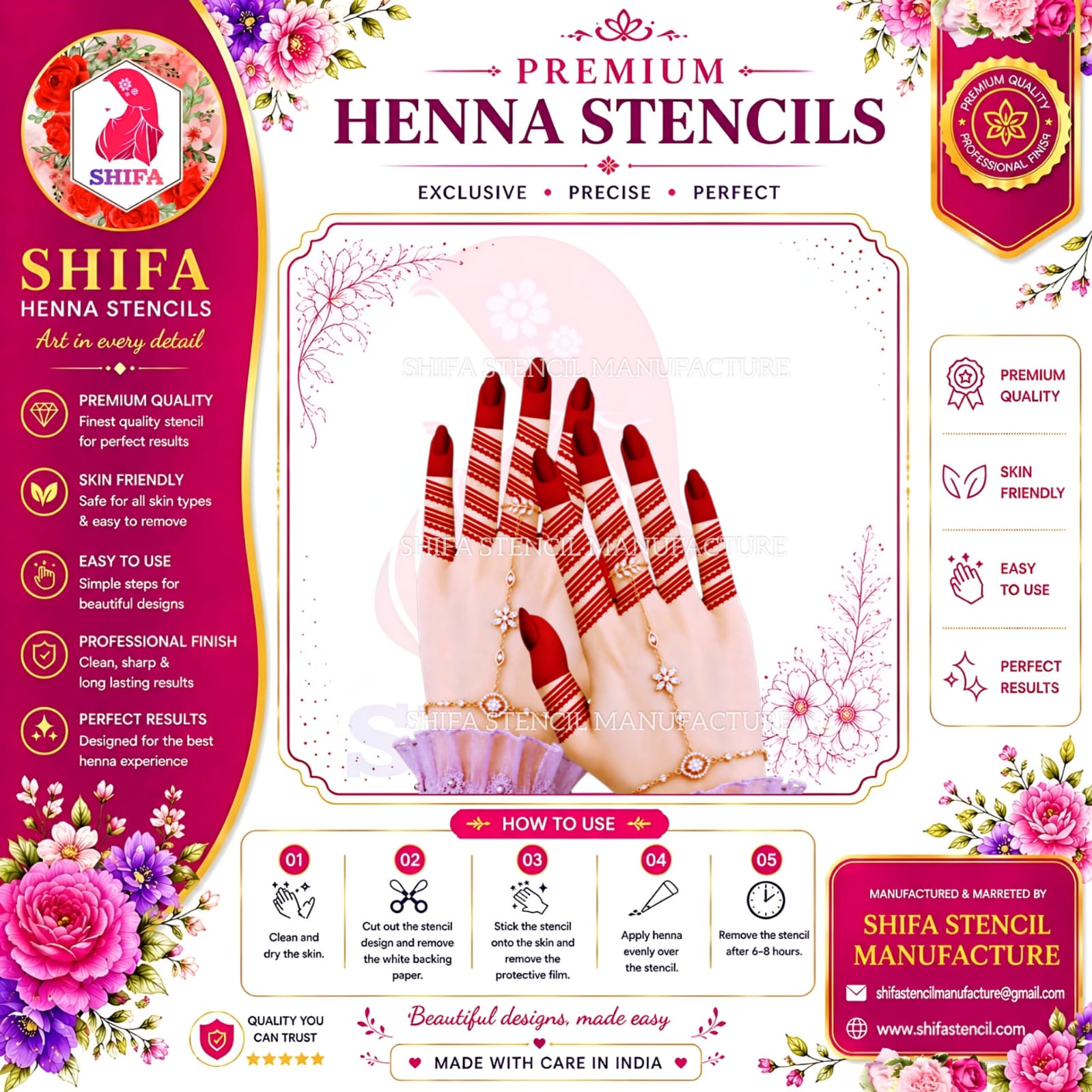 F 39 Modern Linework Fingertip Stencil Instruction Henna Stencil