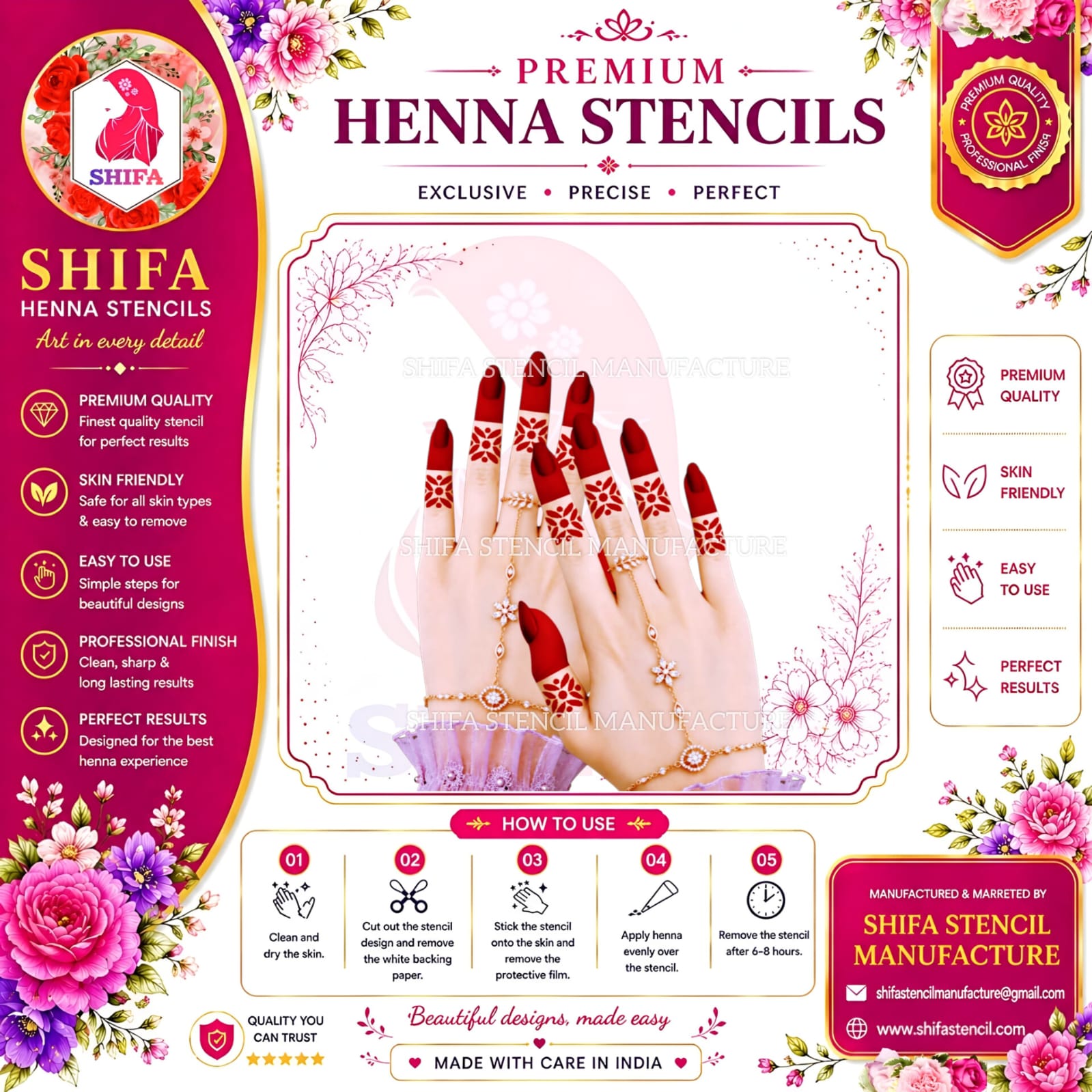 F 24 The Diamond Blossom Instruction Henna Stencil