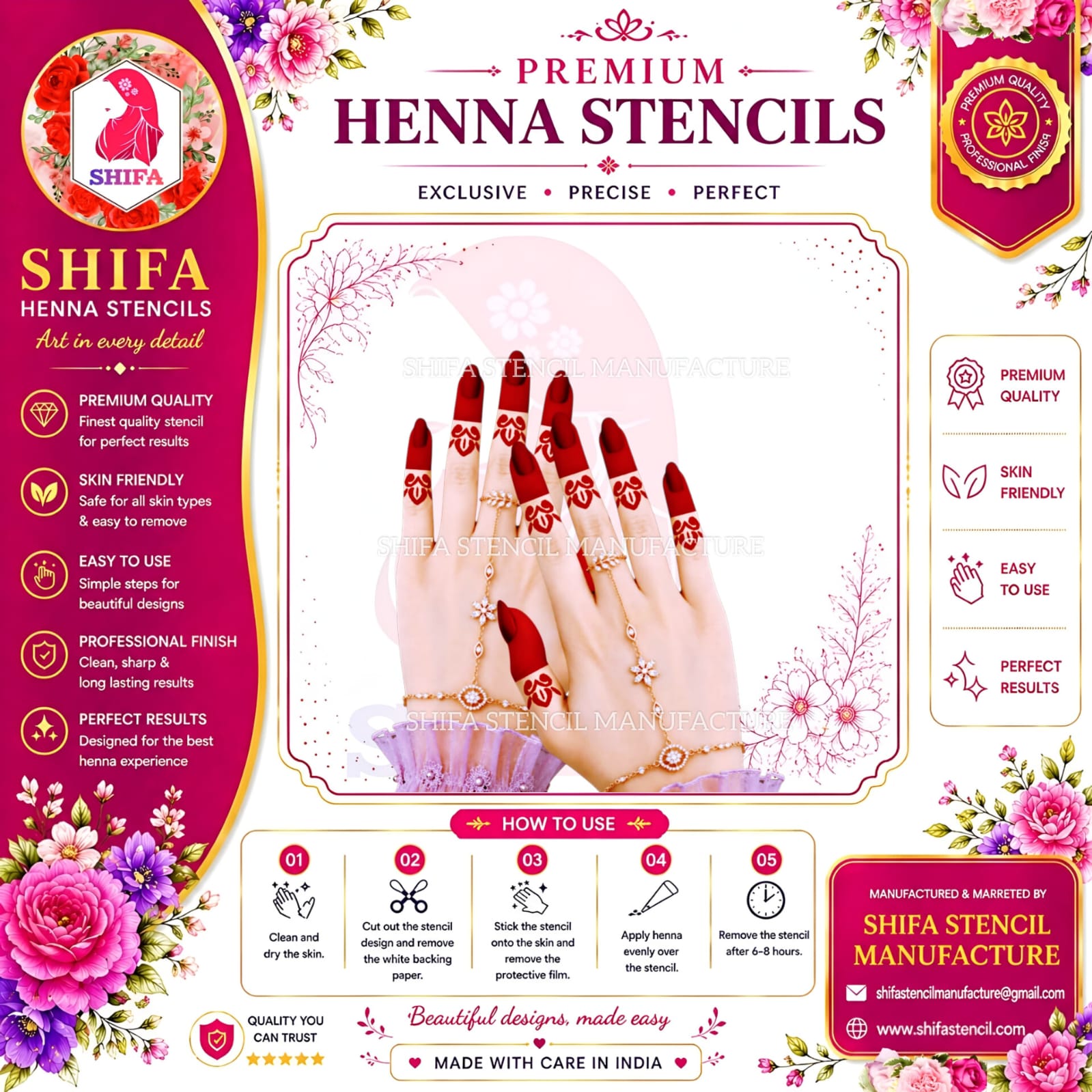 F 30 The Royal Crest Instruction Henna Stencil