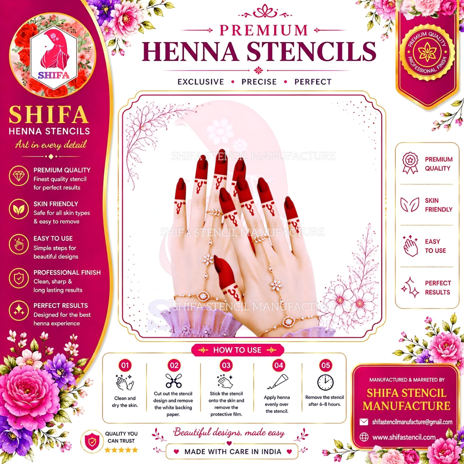 F 33 Delicate Chain Drop Instruction Henna Stencil
