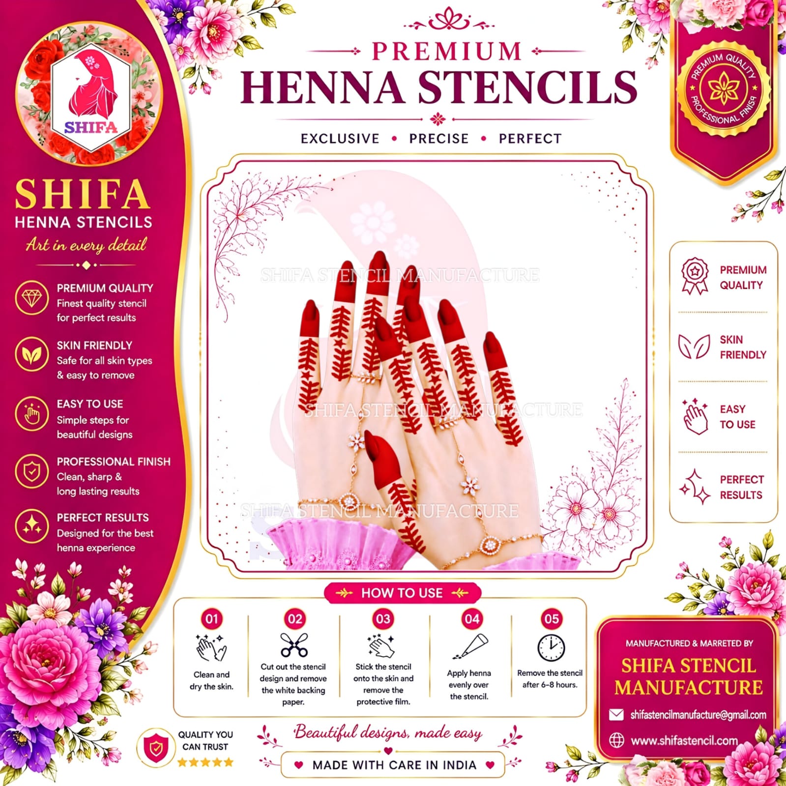 BF8 Leaf Finger Mehndi Stencil | Stylish Finger Design Instruction Henna Stencil