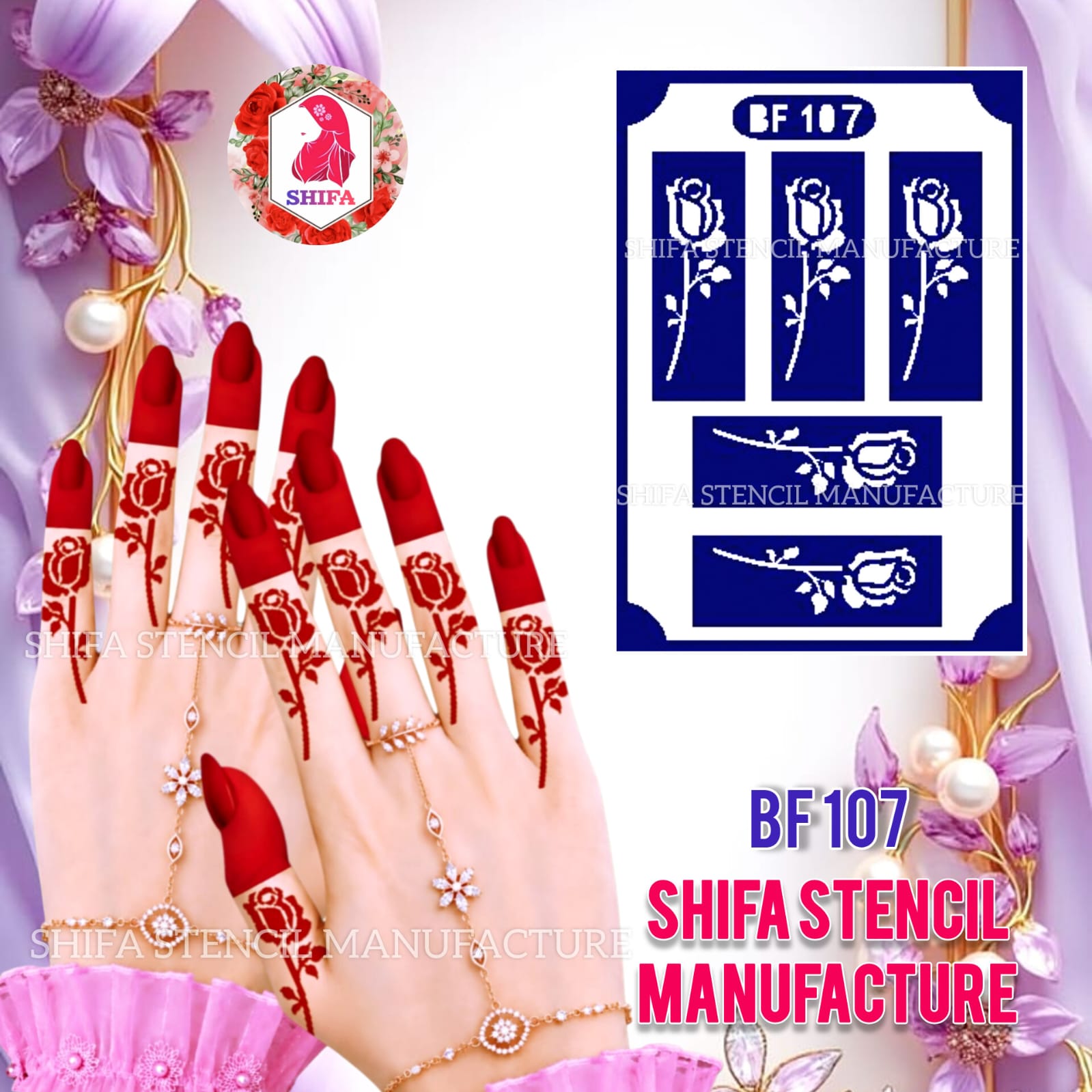 BF107 Rose Vine Finger Mehndi Henna Stencil | Reusable Floral Rose Design
 Rose Vine Finger Stencil - BF107 Henna Stencil - Shifa Stencil