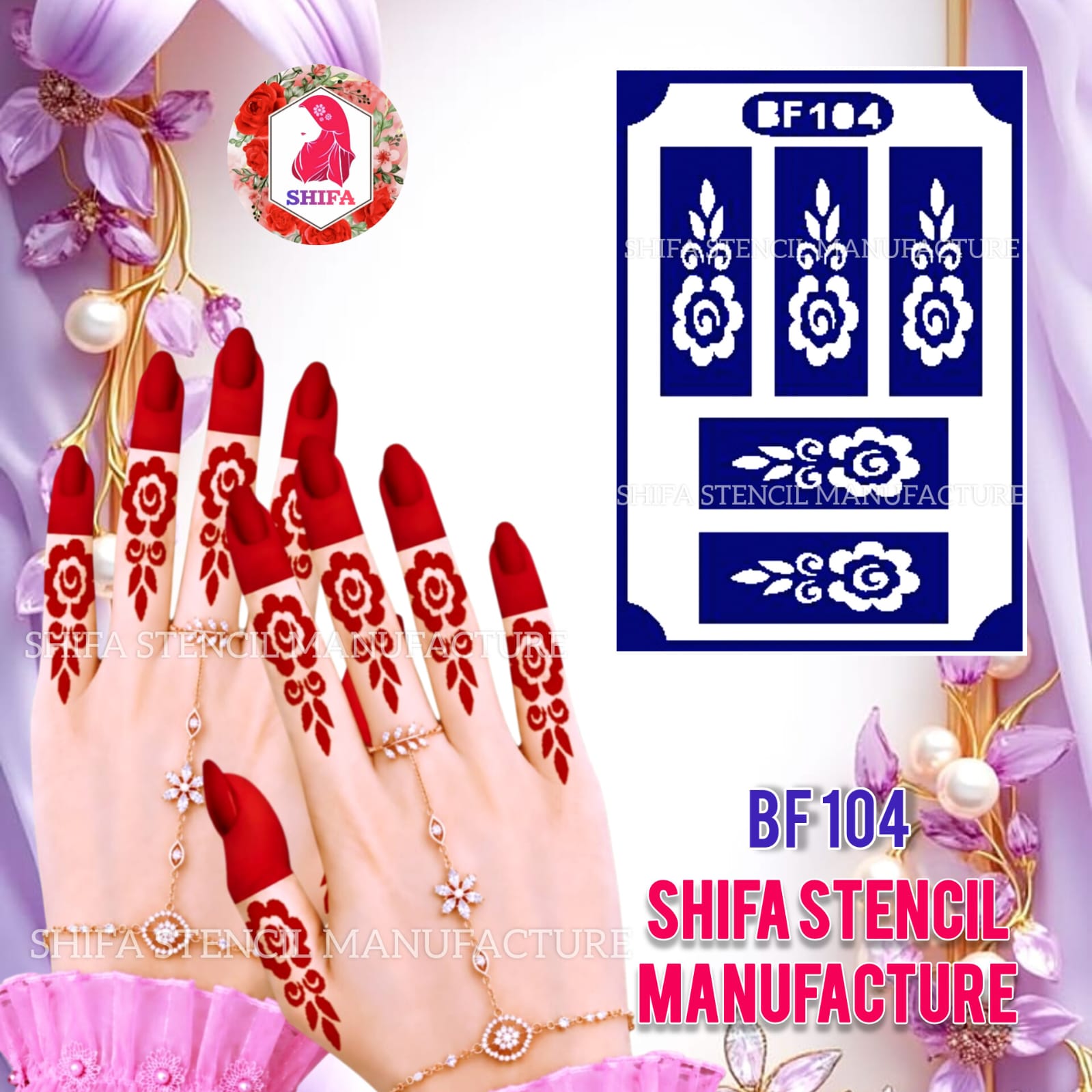 BF104 Rose Flower Finger Mehndi Henna Stencil | Reusable Floral & Leaf Design Rose Flower Finger Stencil - BF104
 Henna Stencil - Shifa Stencil