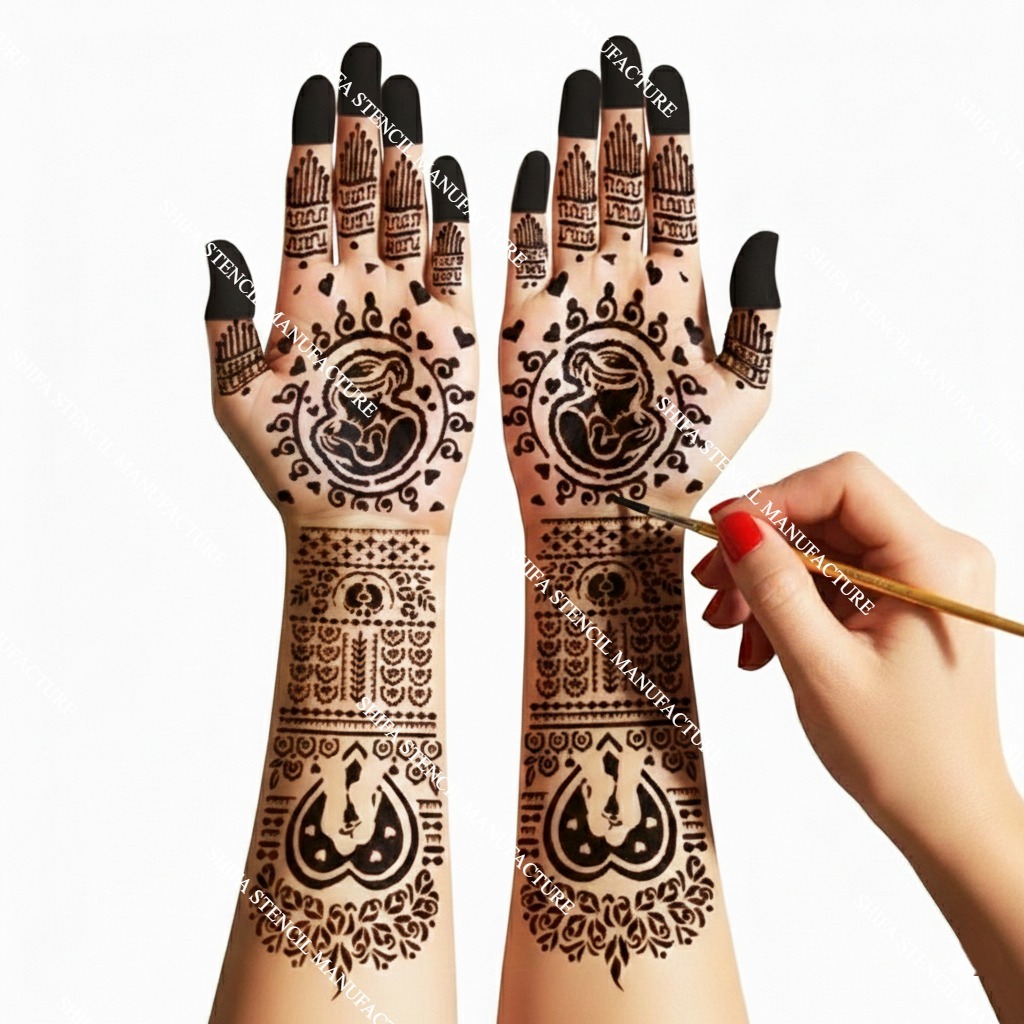 BF 91 Geometric Line Finger Mehndi Henna Stencil Reusable Finger Pattern Design. apply Henna Stencil